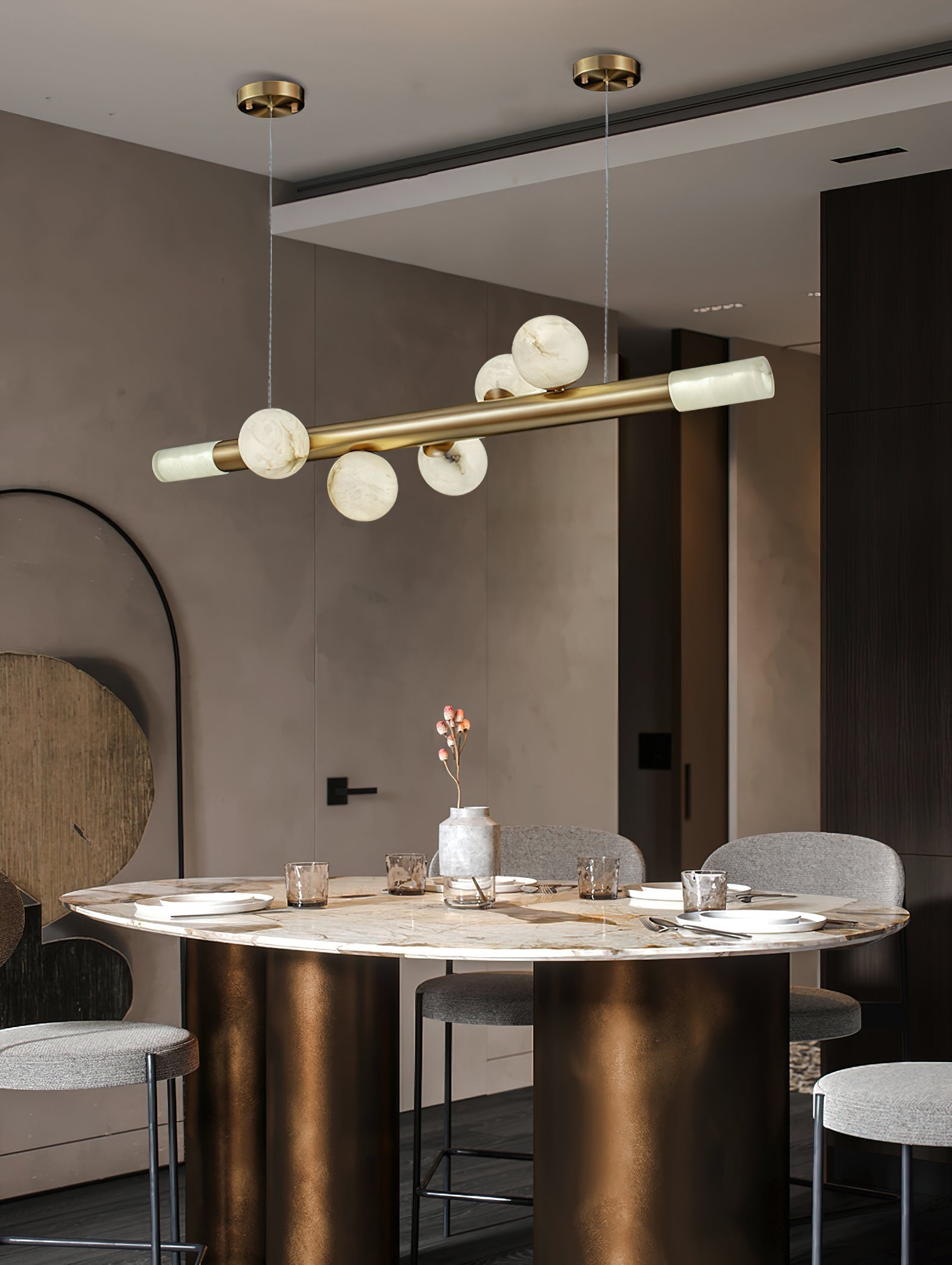 Avaros Modern Minimalist Alabaster Pendant Light - Lamp Copper