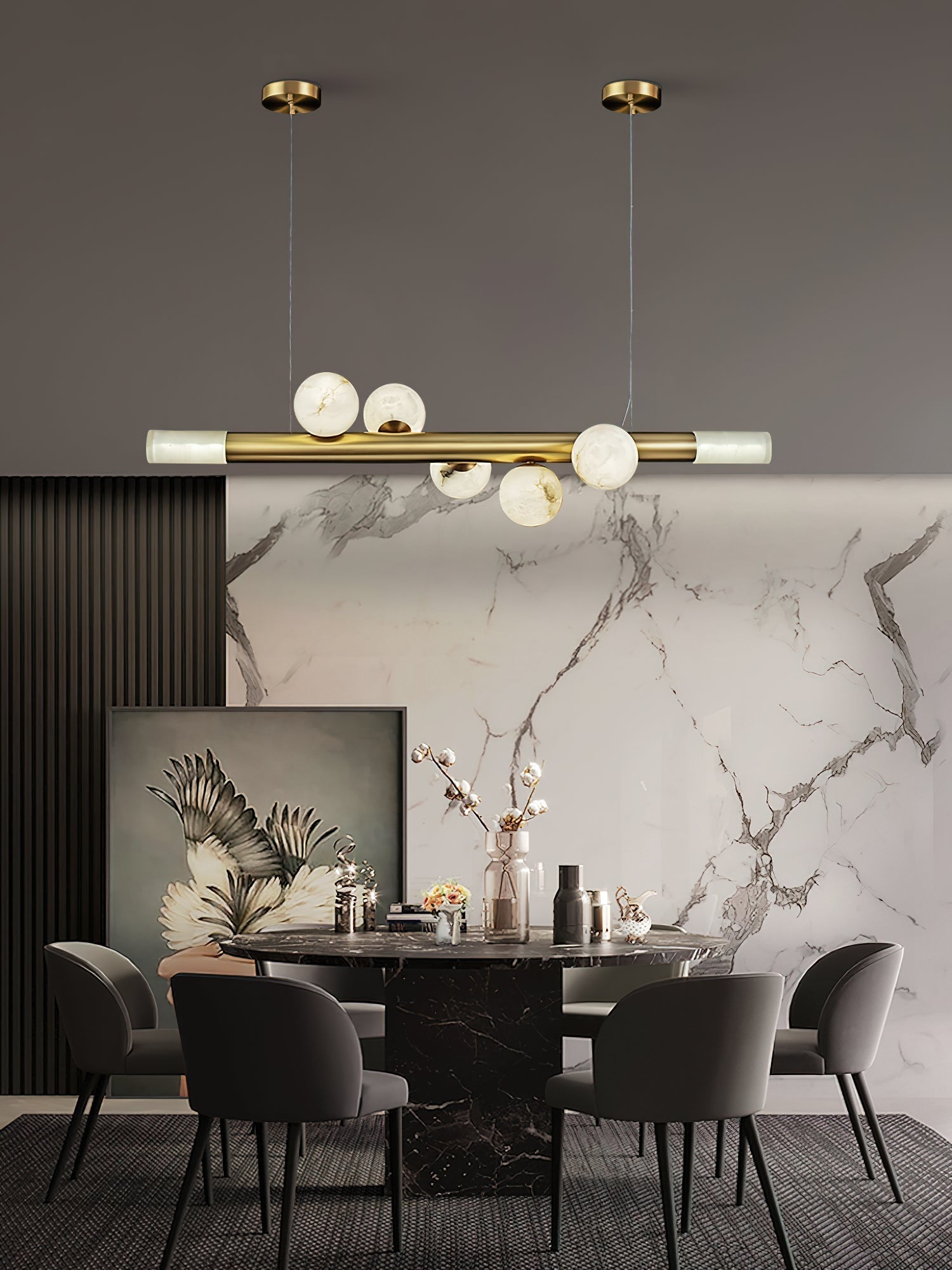 Avaros Modern Minimalist Alabaster Pendant Light - Lamp Copper