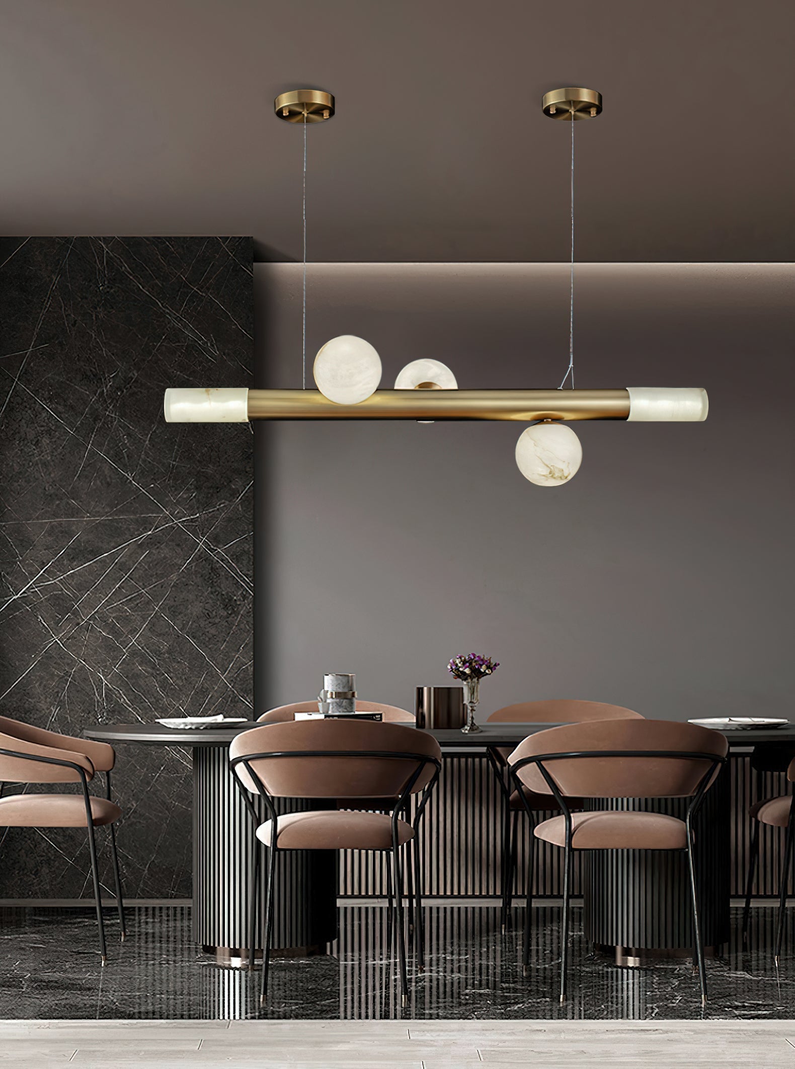 Avaros Modern Minimalist Alabaster Pendant Light - Lamp Copper