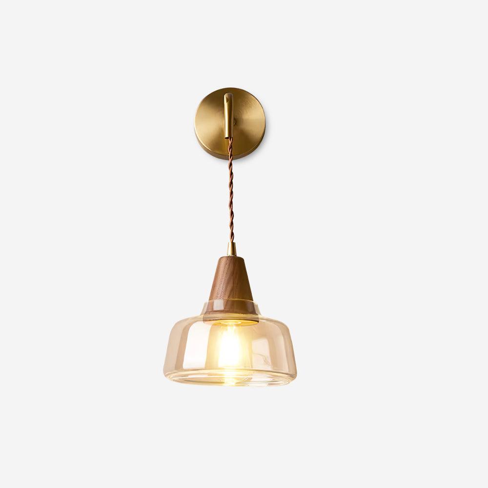 Wall Lamp Amber Glass Shade Tapered Walnut Accent Soft Glow Modern - Letslighting