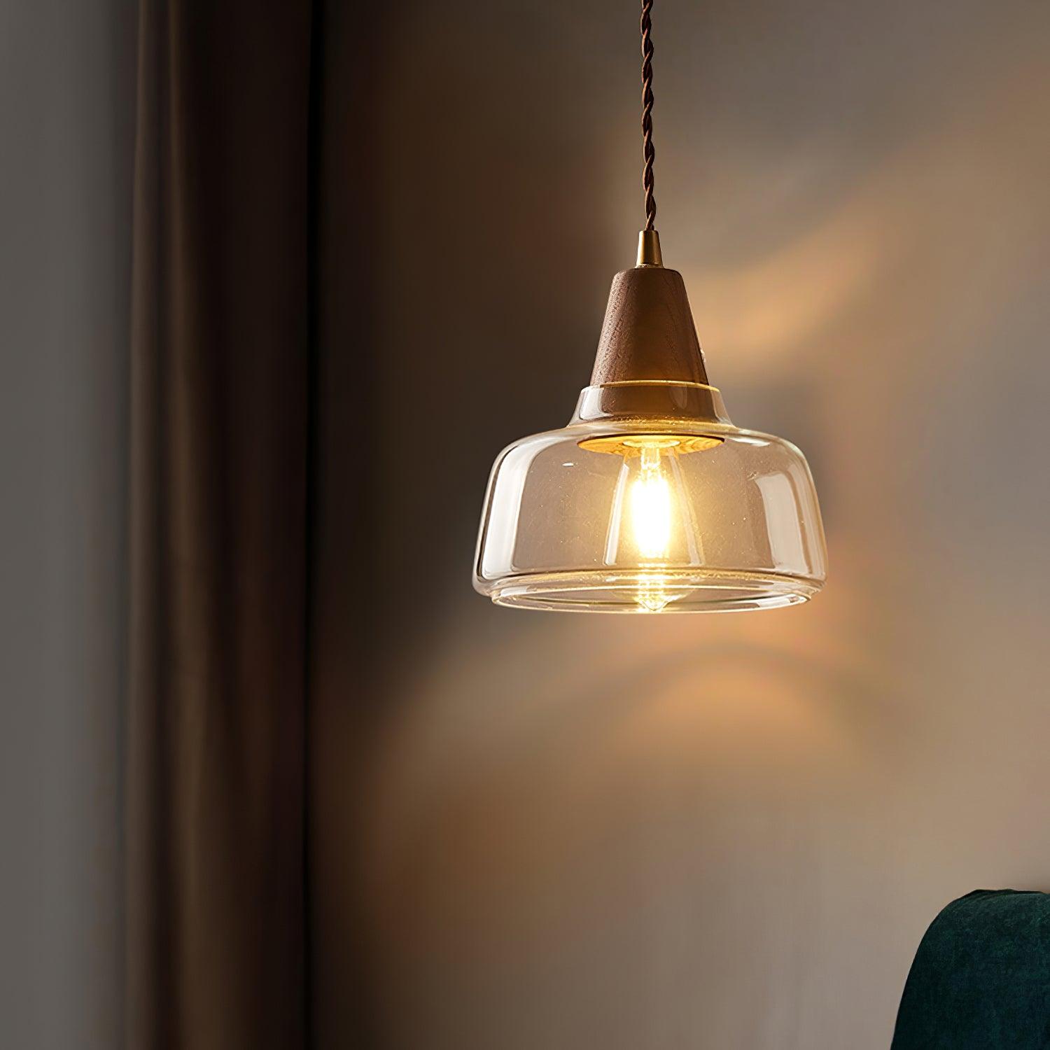 Wall Lamp Amber Glass Shade Tapered Walnut Accent Soft Glow Modern - Letslighting