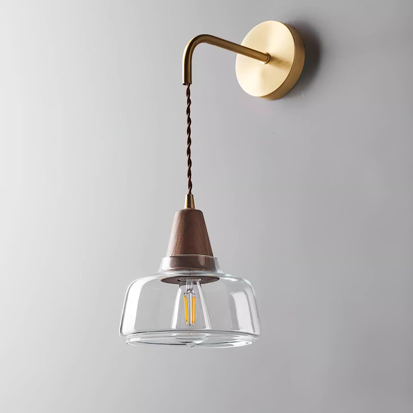 Wall Lamp Amber Glass Shade Tapered Walnut Accent Soft Glow Modern - Letslighting