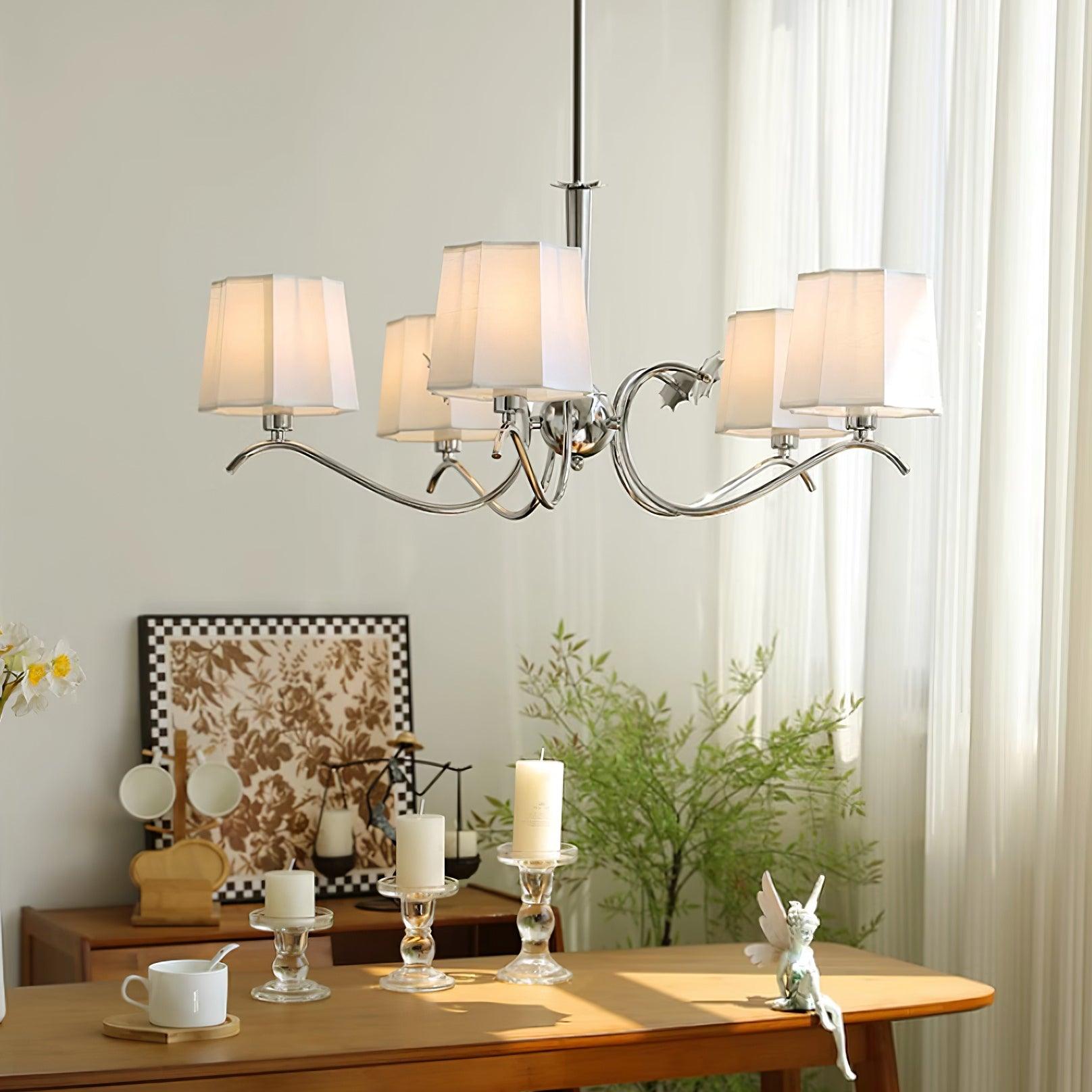 Rockville Lustre Abat-jours en Tissu Bras Courbés en Nickel Élégant - Neutralighting