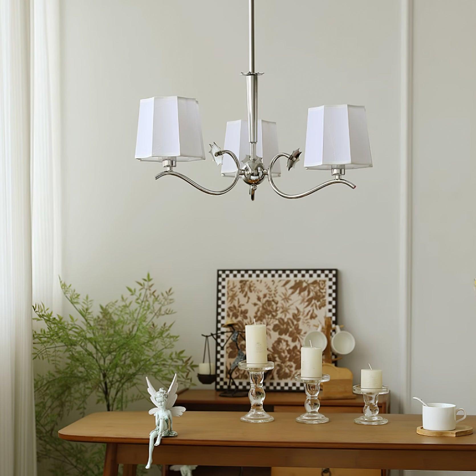 Rockville Lustre Abat-jours en Tissu Bras Courbés en Nickel Élégant - Neutralighting