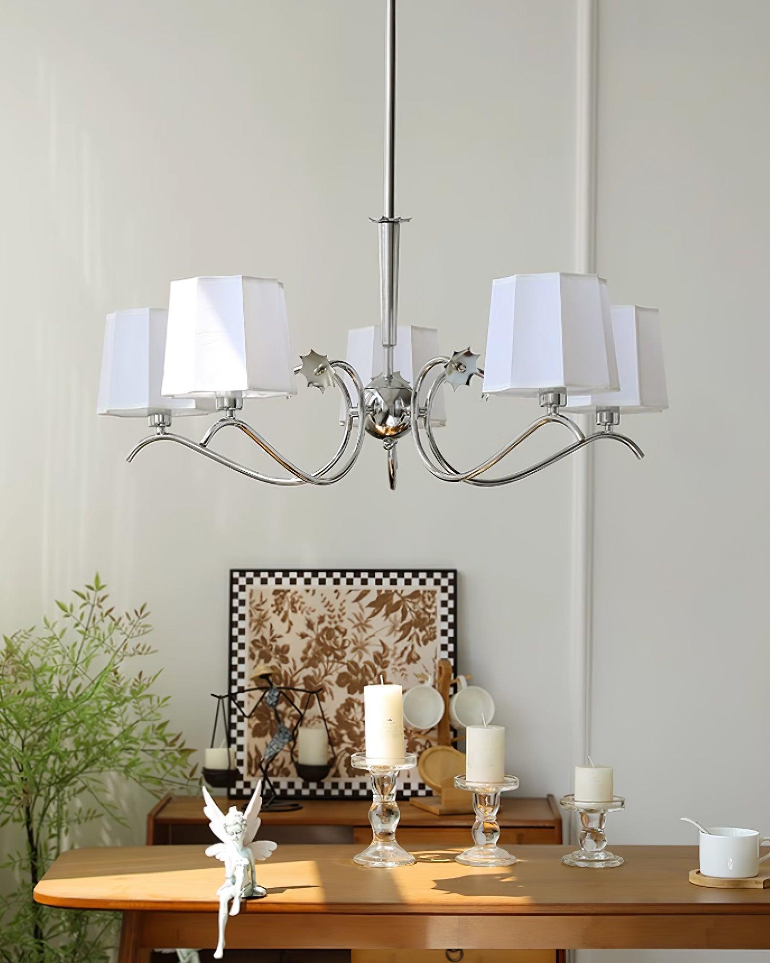 Rockville Lustre Abat-jours en Tissu Bras Courbés en Nickel Élégant - Neutralighting