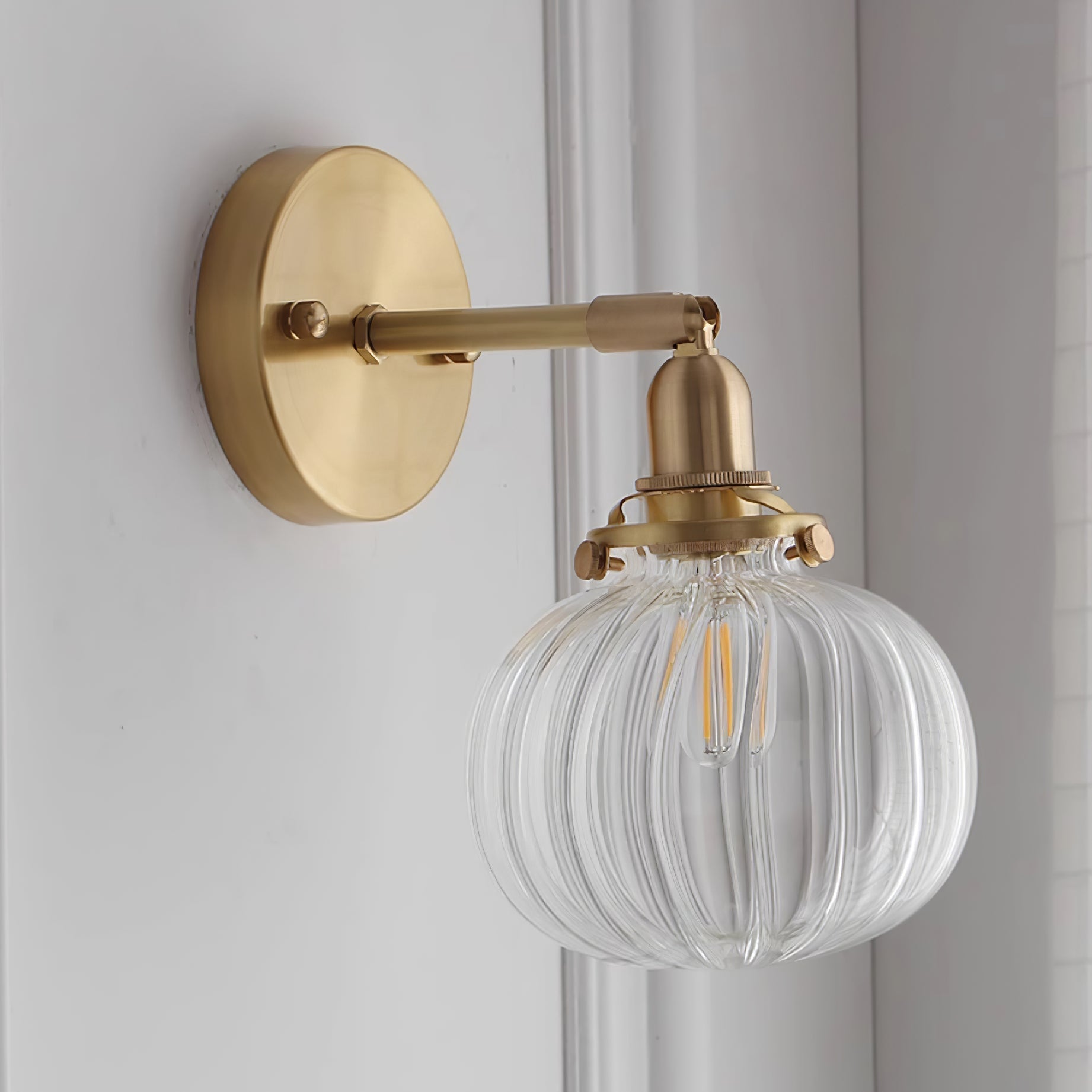 Baroque Applique Murale Plug-In Abat-jour en Verre Fumé Laiton Industriel - Neutralighting