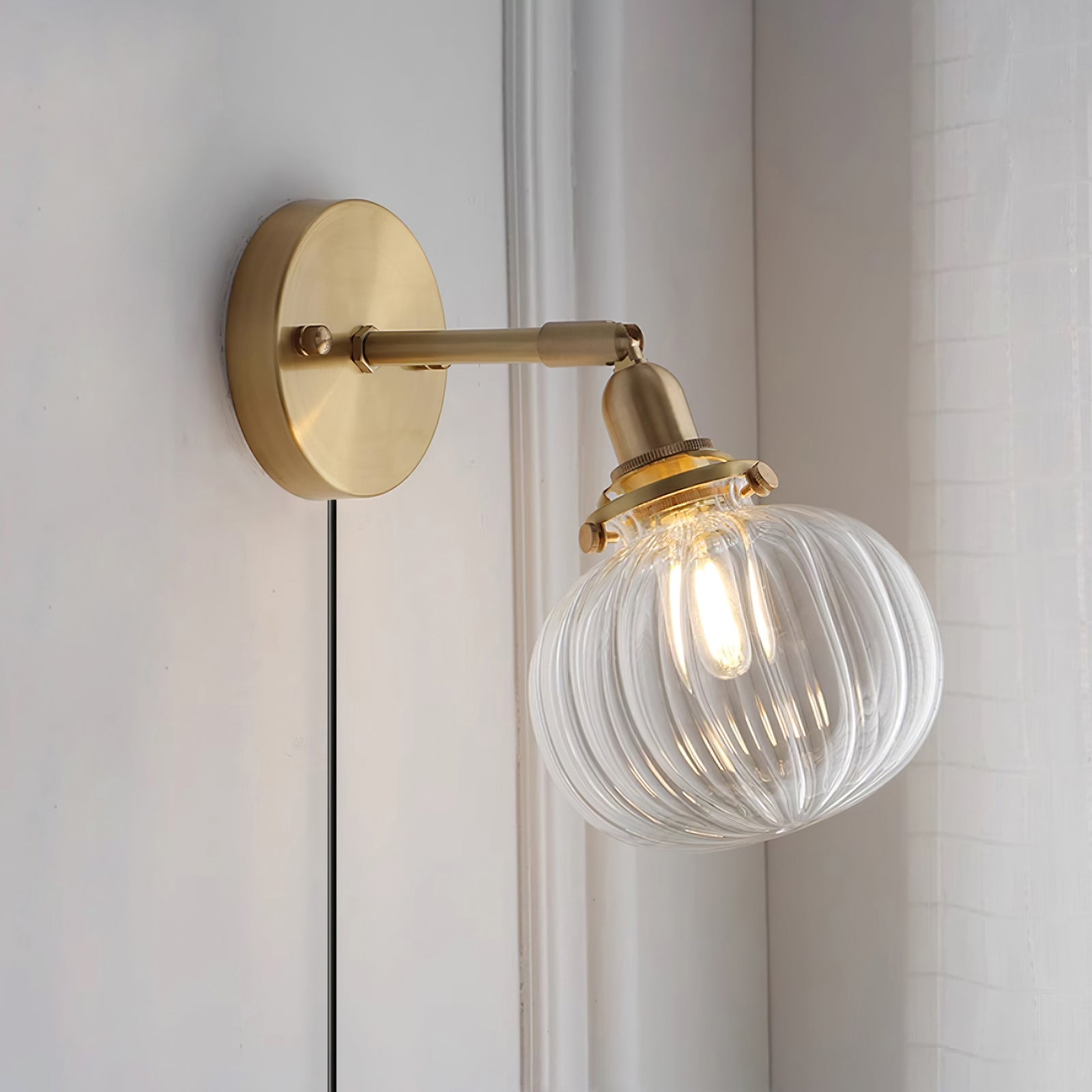 Baroque Applique Murale Plug-In Abat-jour en Verre Fumé Laiton Industriel - Neutralighting