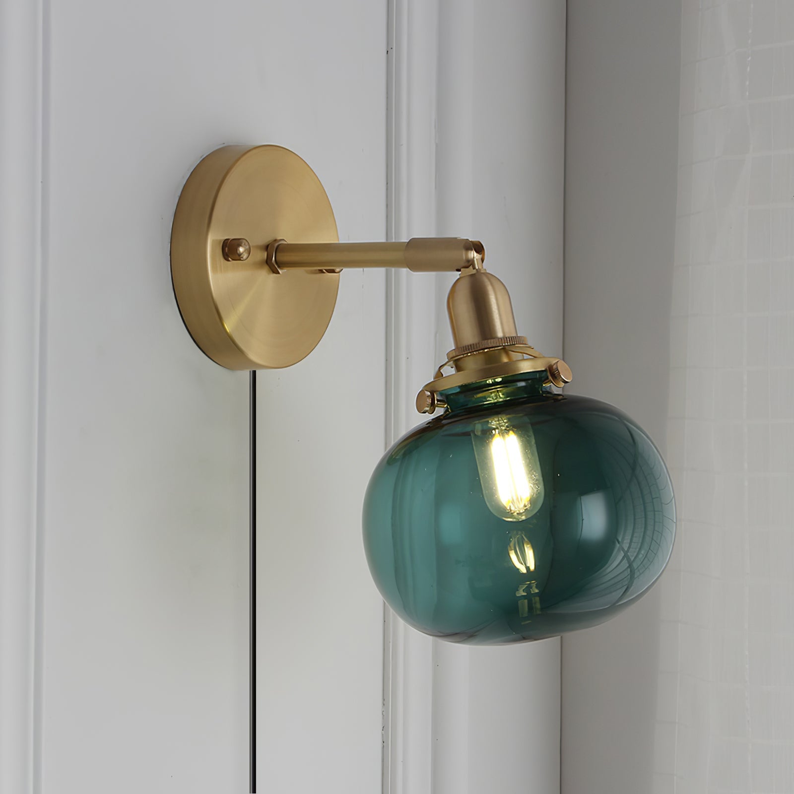 Baroque Applique Murale Plug-In Abat-jour en Verre Fumé Laiton Industriel - Neutralighting