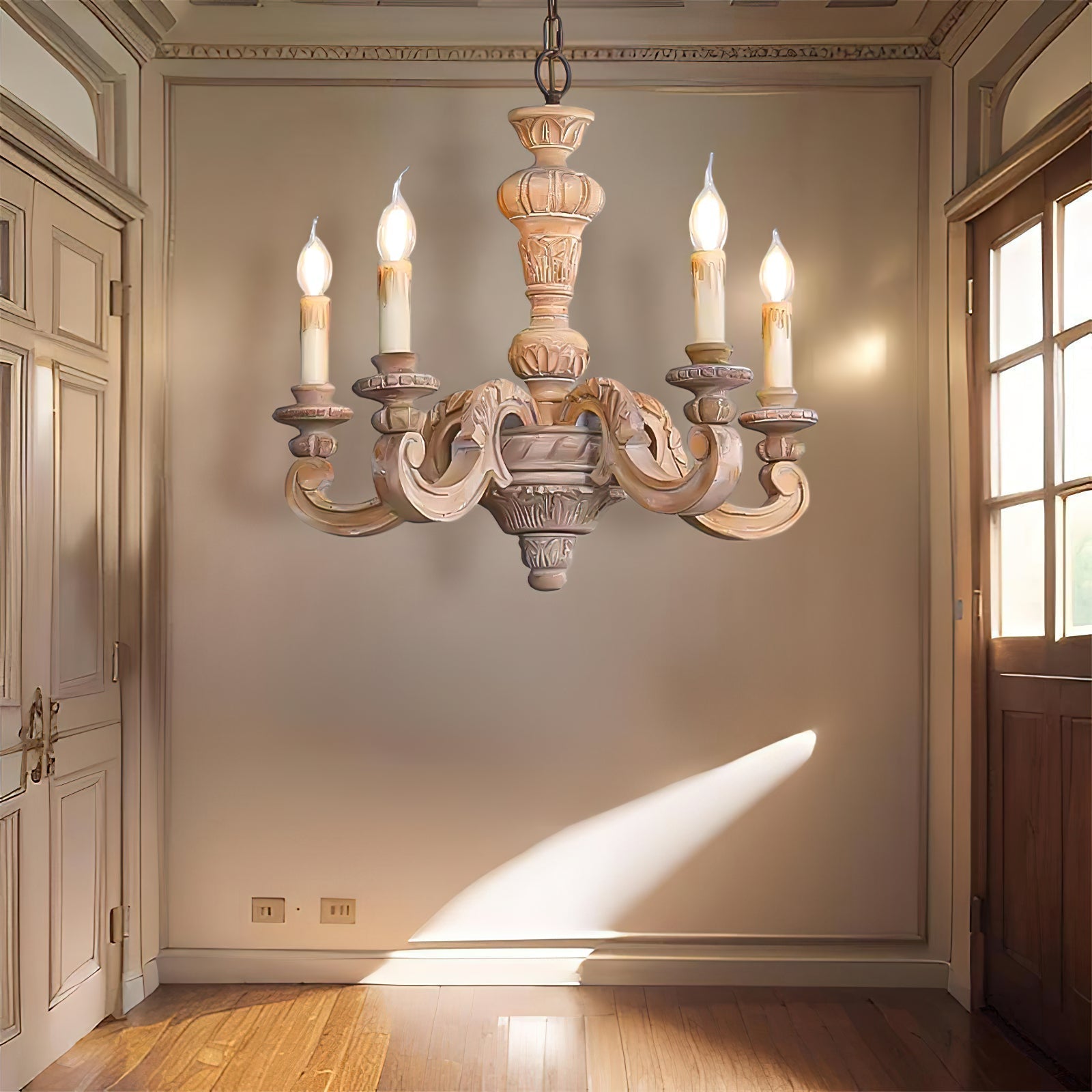 Olrinila Roman Pillar Hand-carved Wood Chandelier - Lamp Copper