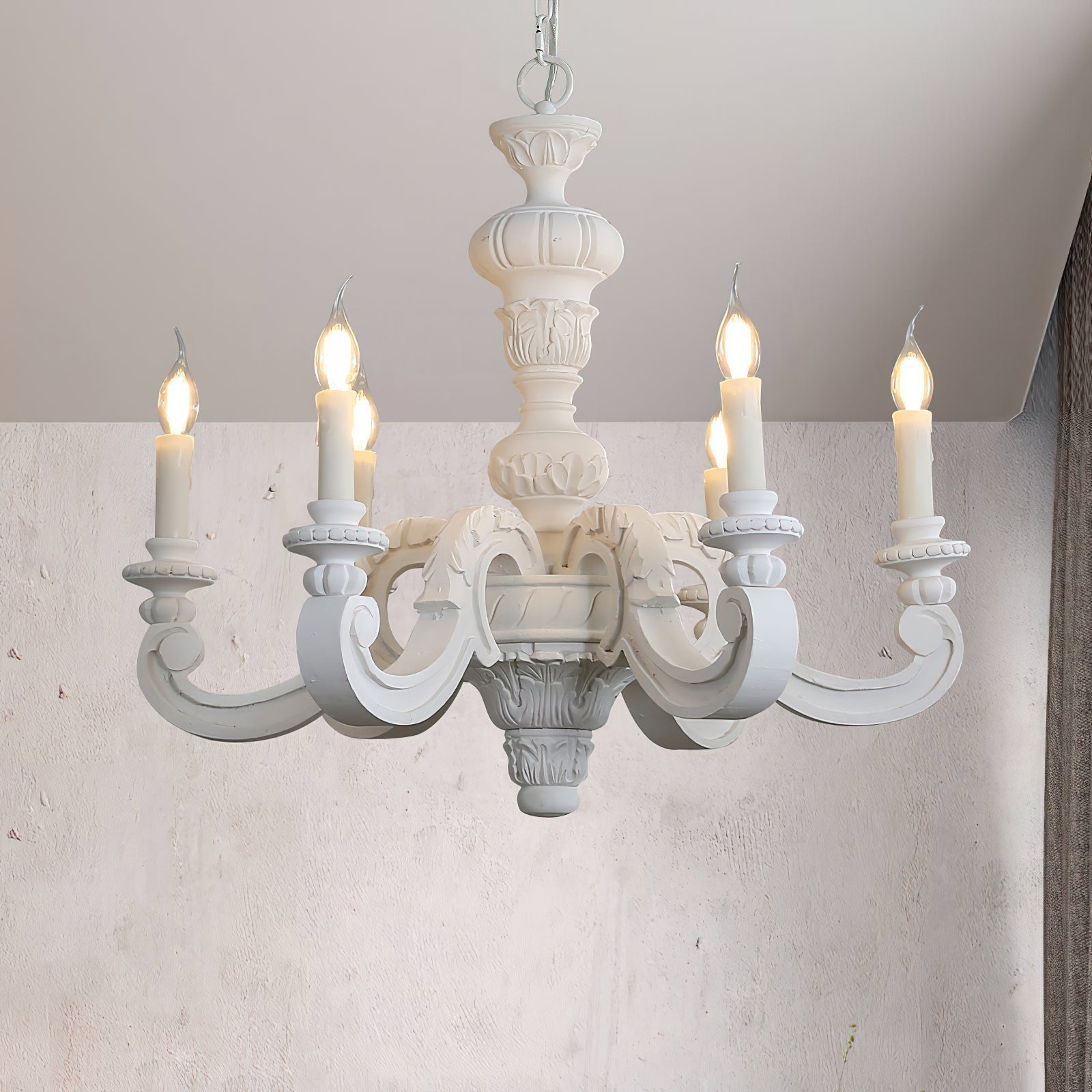 Olrinila Roman Pillar Hand-carved Wood Chandelier - Lamp Copper