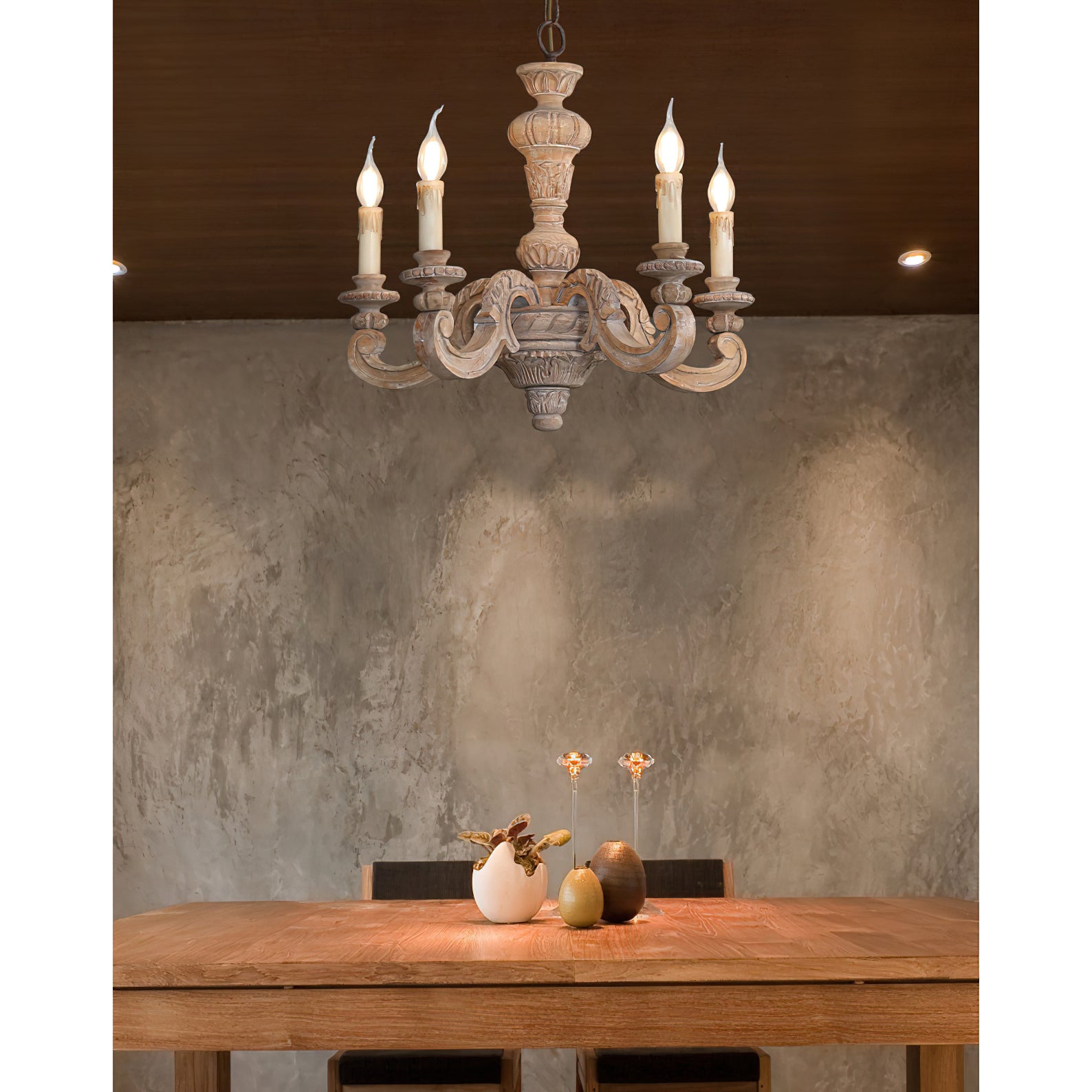 Olrinila Roman Pillar Hand-carved Wood Chandelier - Lamp Copper