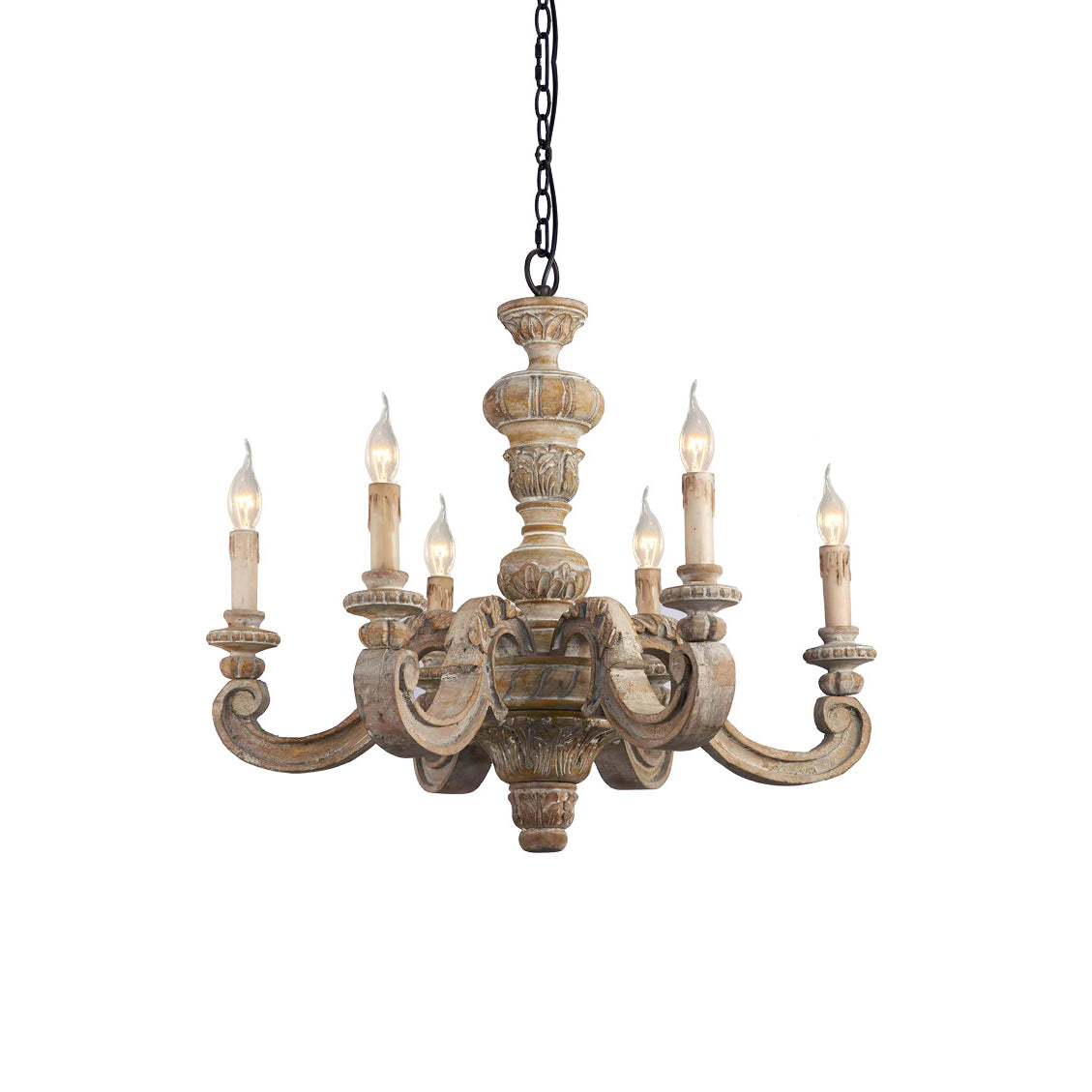 Olrinila Roman Pillar Hand-carved Wood Chandelier - Lamp Copper