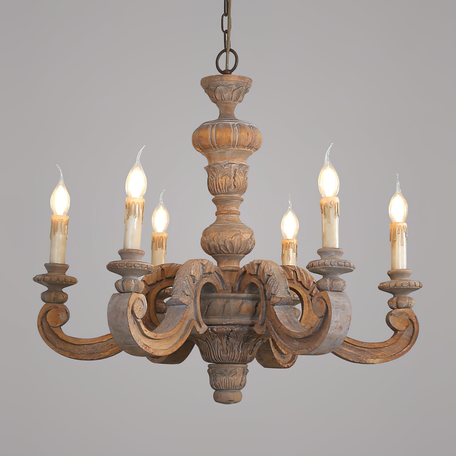 Olrinila Roman Pillar Hand-carved Wood Chandelier - Lamp Copper