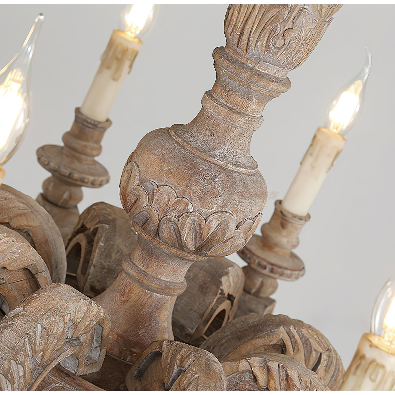 Olrinila Roman Pillar Hand-carved Wood Chandelier - Lamp Copper
