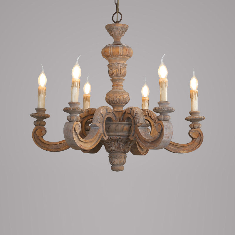 Olrinila Roman Pillar Hand-carved Wood Chandelier - Lamp Copper