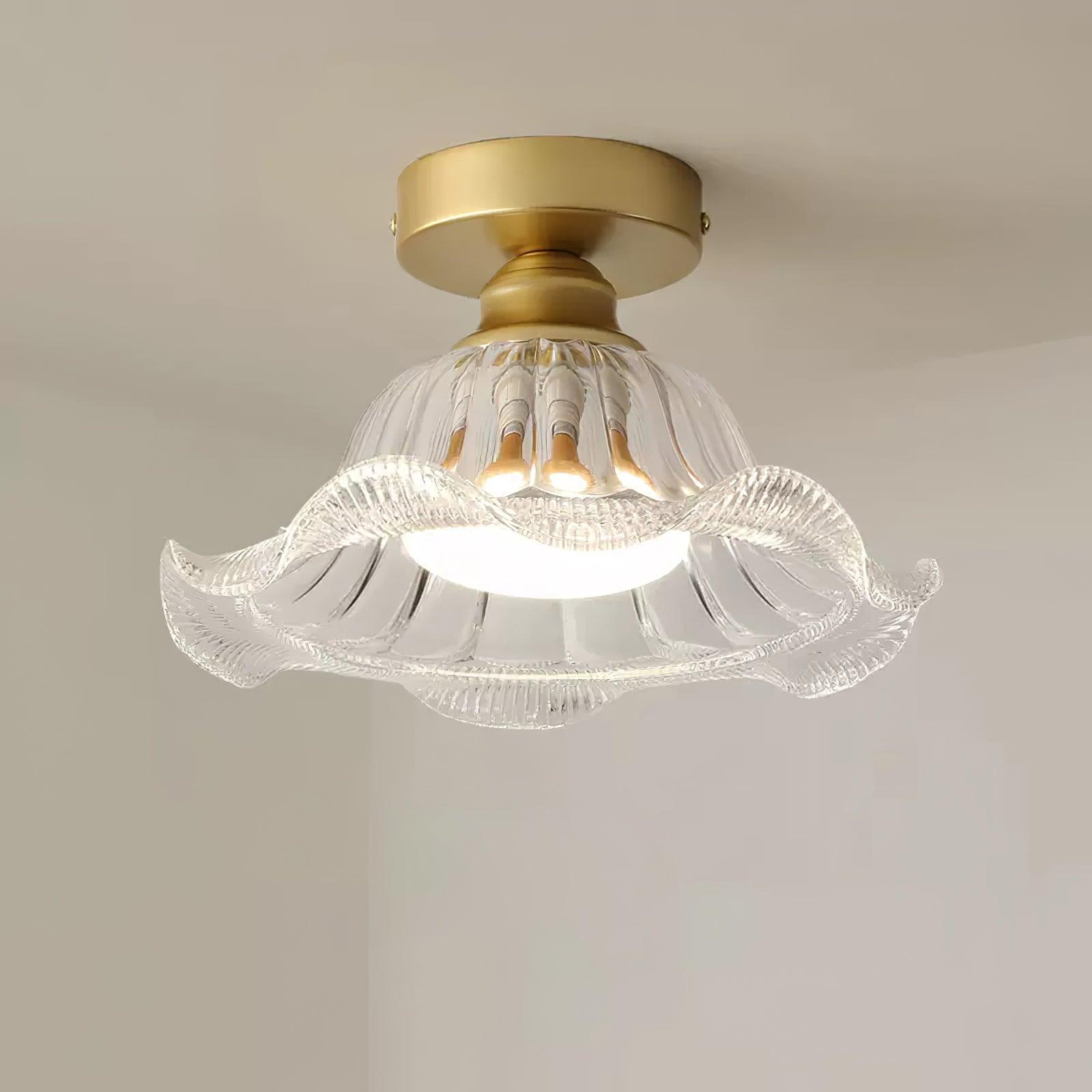 Rosa Plafonnier Verre Froncé Abat-jour Moderne Chambre - Neutralighting