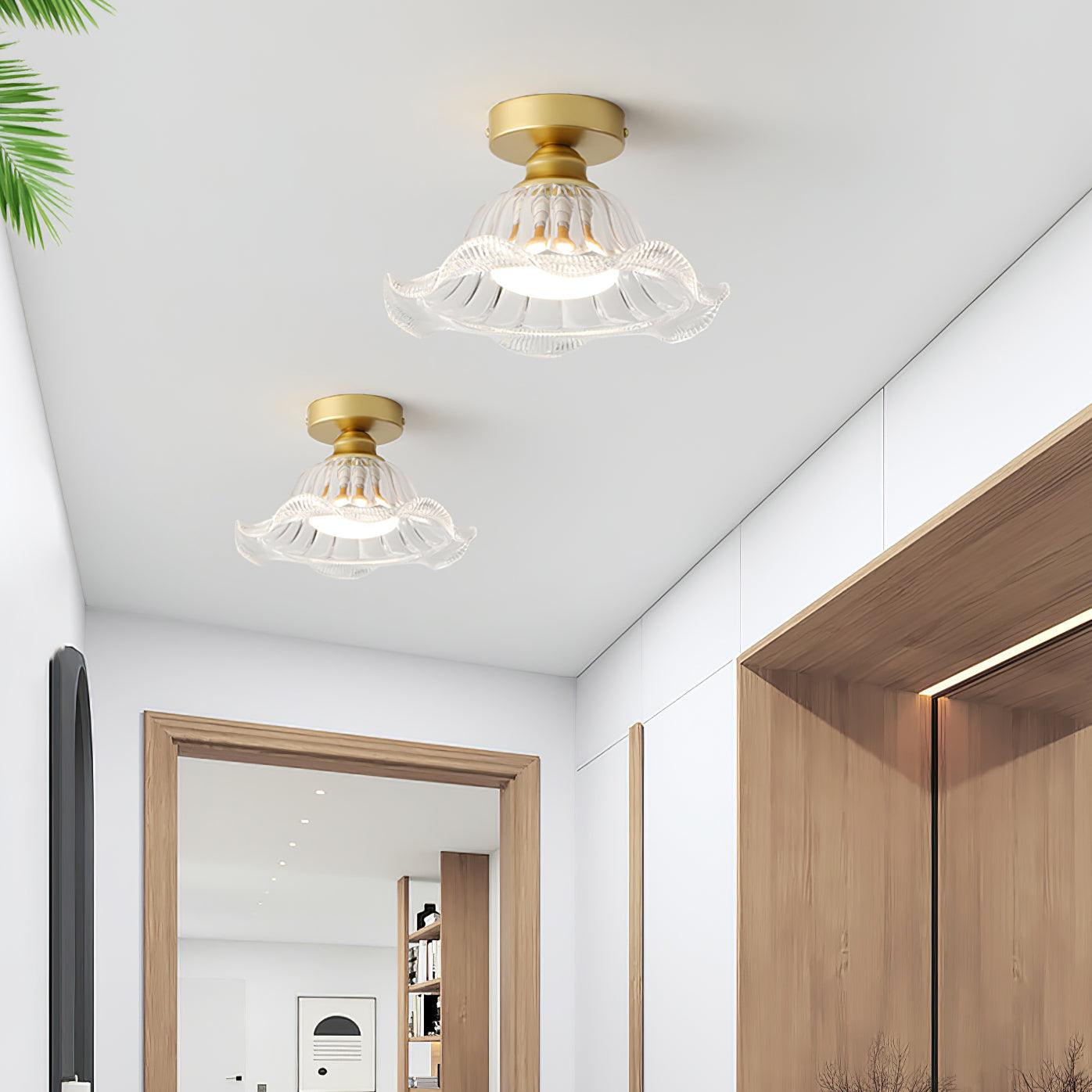 Rosa Plafonnier Verre Froncé Abat-jour Moderne Chambre - Neutralighting