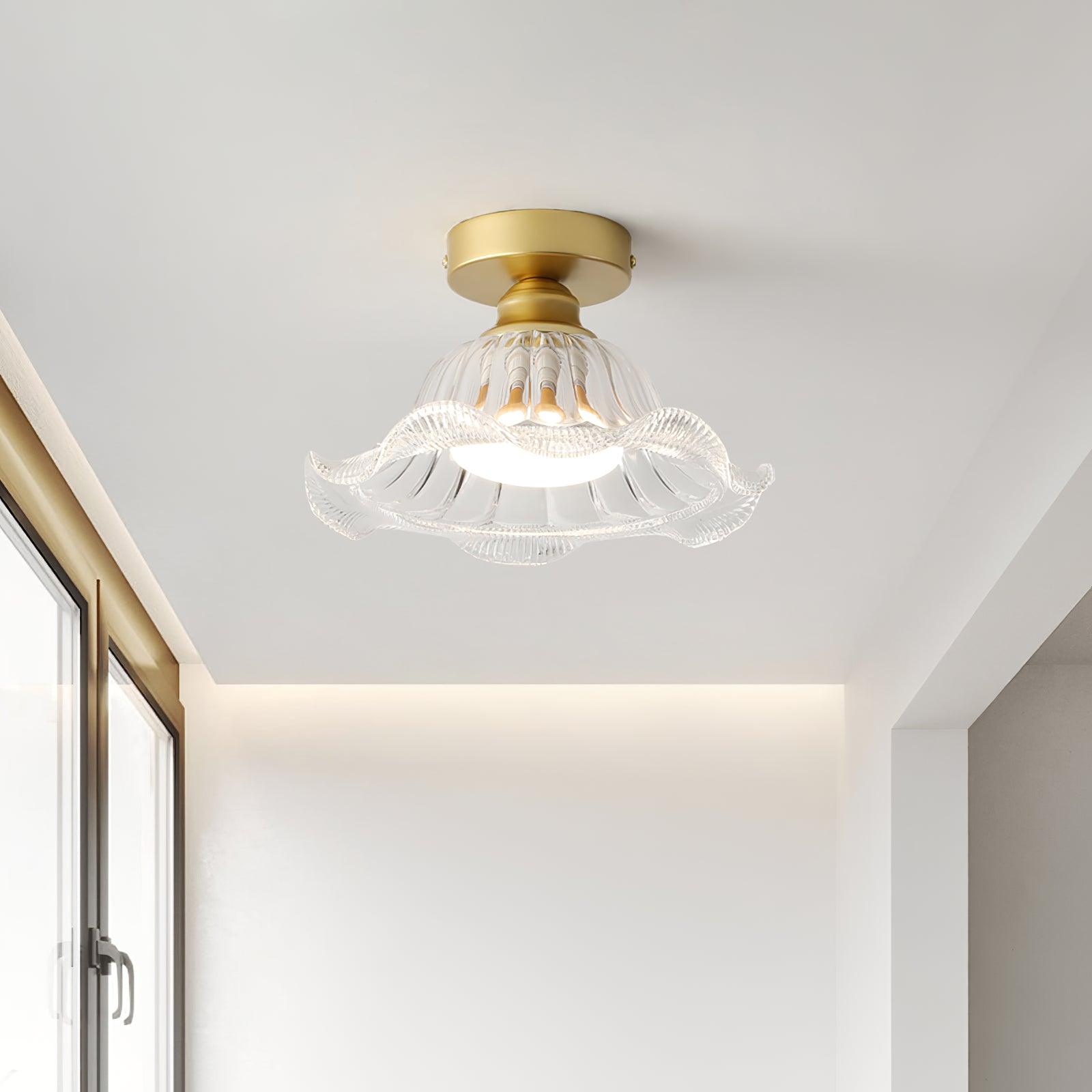 Rosa Plafonnier Verre Froncé Abat-jour Moderne Chambre - Neutralighting