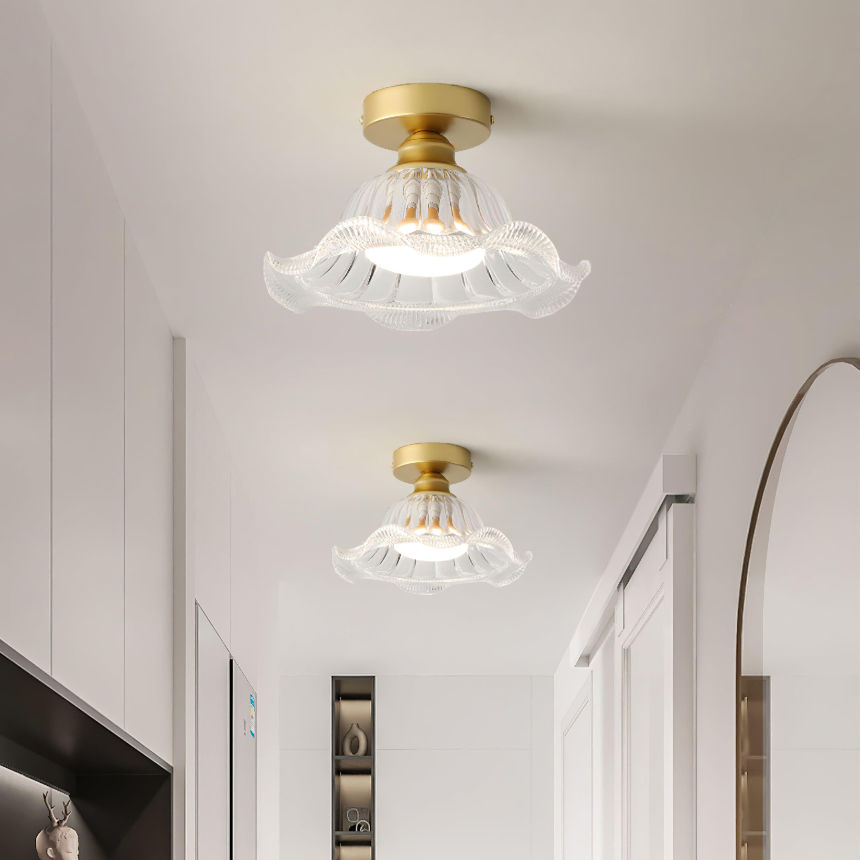 Rosa Plafonnier Verre Froncé Abat-jour Moderne Chambre - Neutralighting
