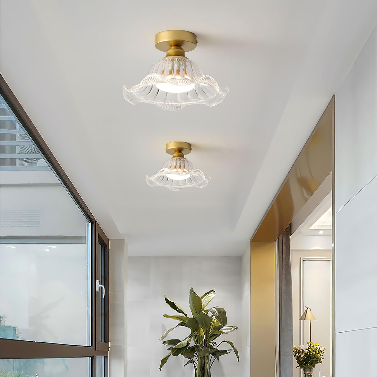 Rosa Plafonnier Verre Froncé Abat-jour Moderne Chambre - Neutralighting