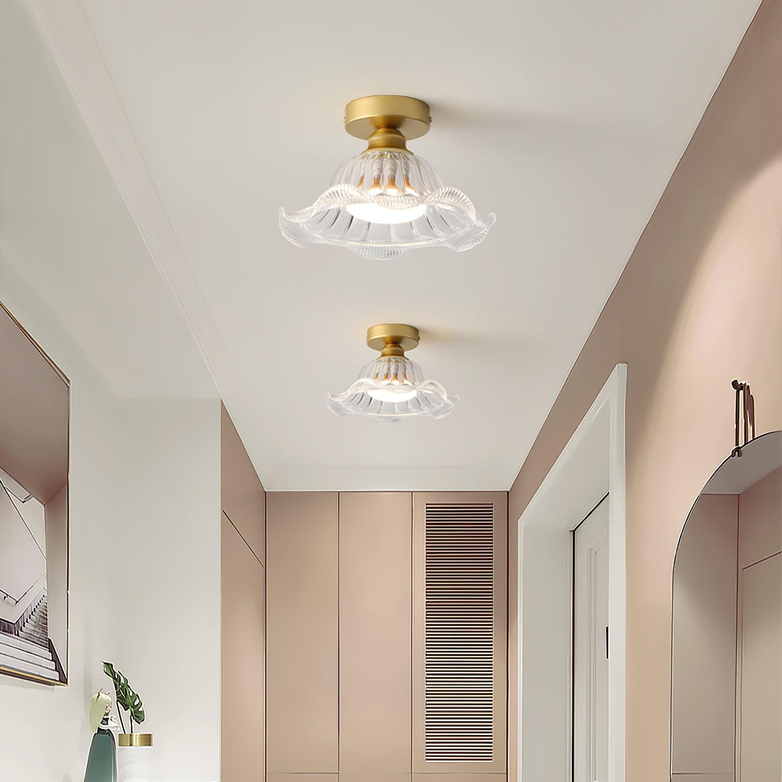 Rosa Plafonnier Verre Froncé Abat-jour Moderne Chambre - Neutralighting