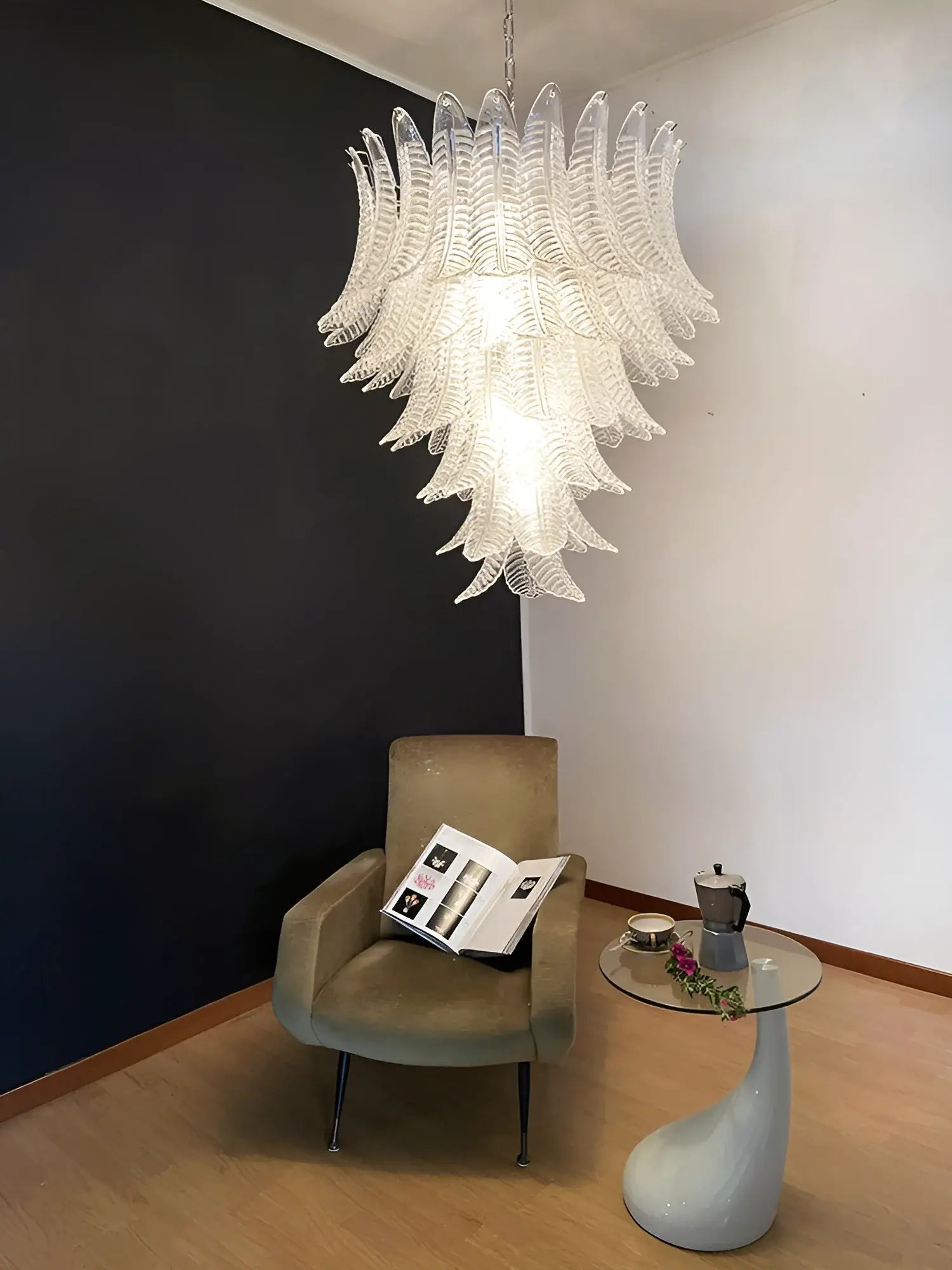 Aurora Chandelier Clear Glass Leaf Cascading Elegant - Letslighting