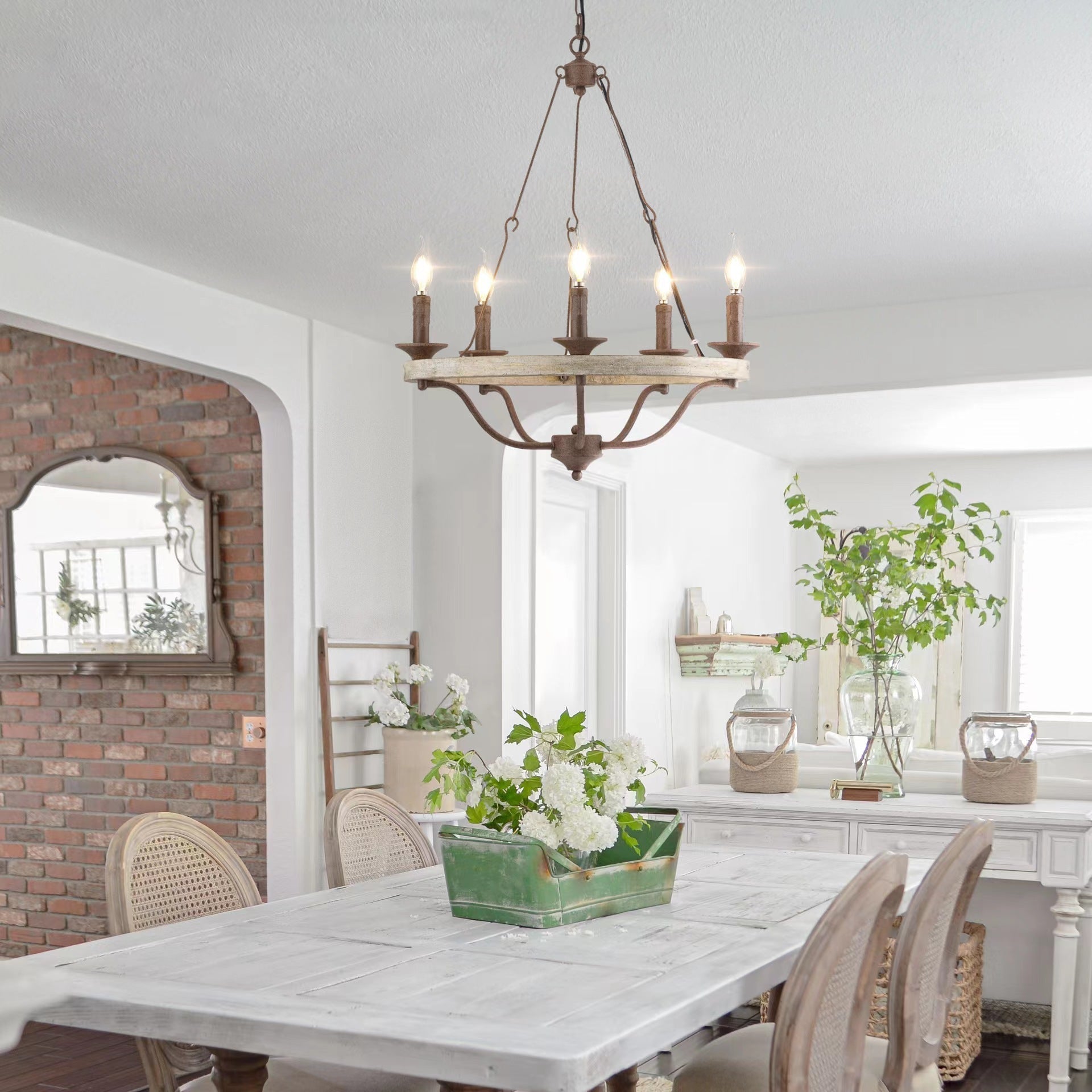Rosalind Vintage Industrial Wheeler Wooden Metal Chandelier - Lamp Copper