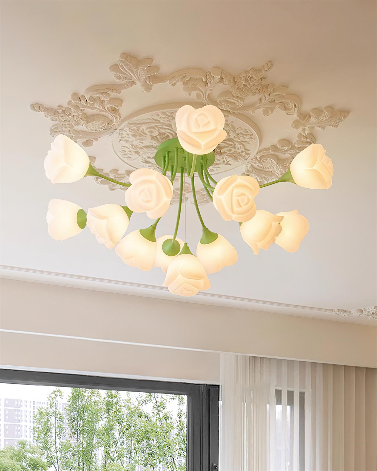 Rose Plafonnier Pétales Sculptés Lueur Douce - Neutralighting