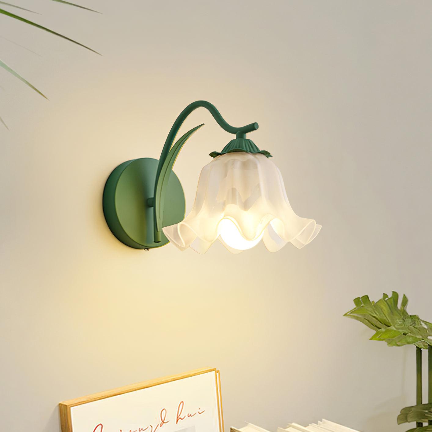 Wall Lamp Botanical Whimsy Green Stem Acrylic Floral Organic Art - Letslighting