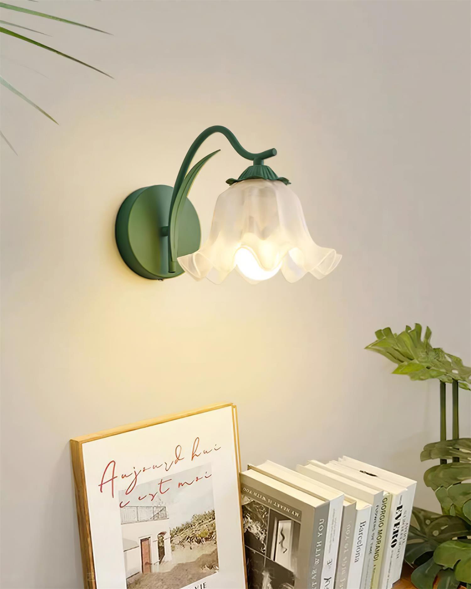 Wall Lamp Botanical Whimsy Green Stem Acrylic Floral Organic Art - Letslighting