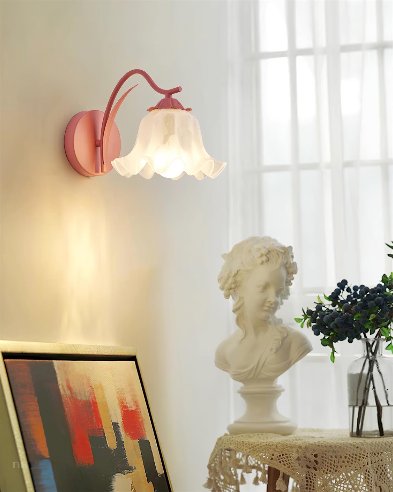 Wall Lamp Botanical Whimsy Green Stem Acrylic Floral Organic Art - Letslighting
