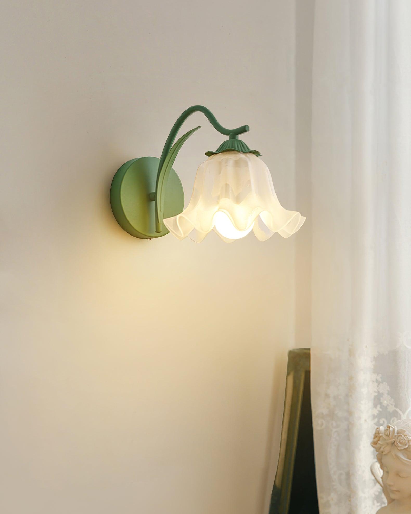 Wall Lamp Botanical Whimsy Green Stem Acrylic Floral Organic Art - Letslighting