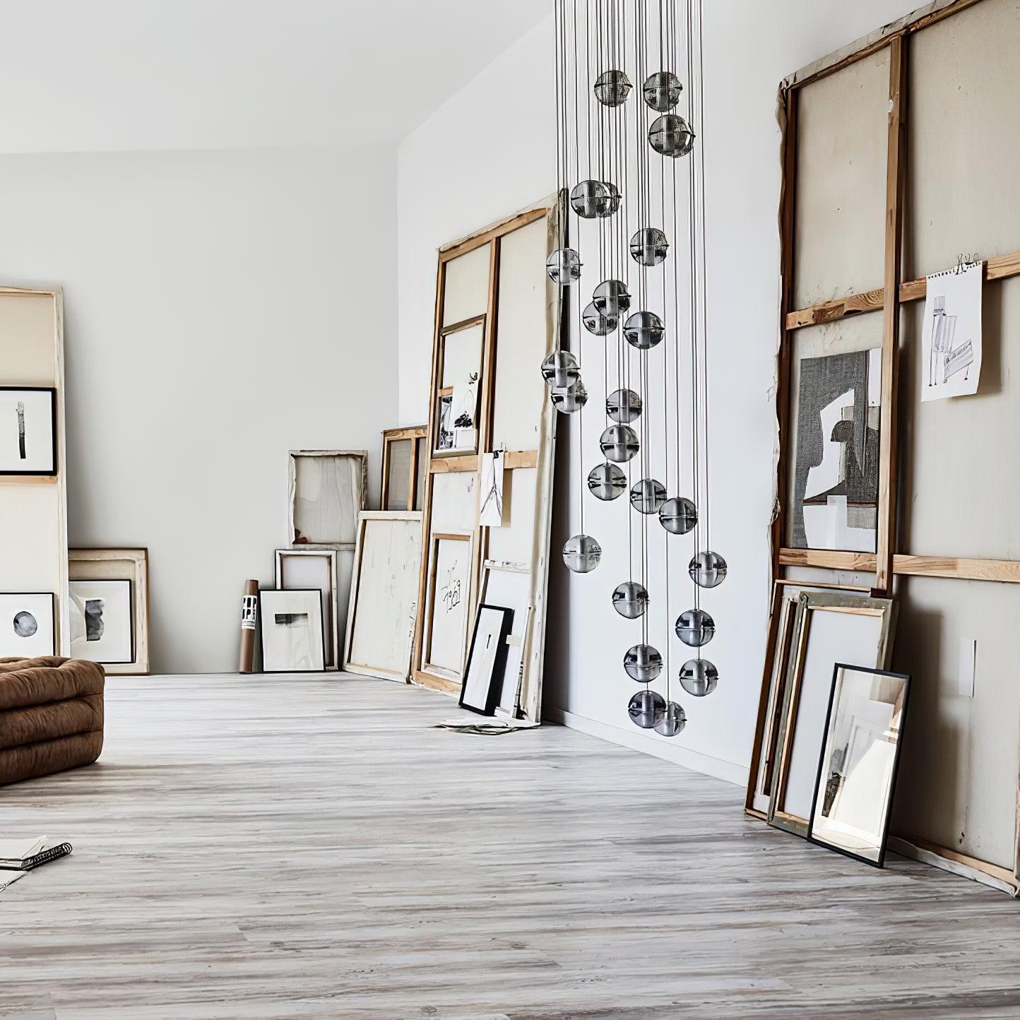 Round Lustre Groupe Suspendu Gouttes de Cristal - Neutralighting