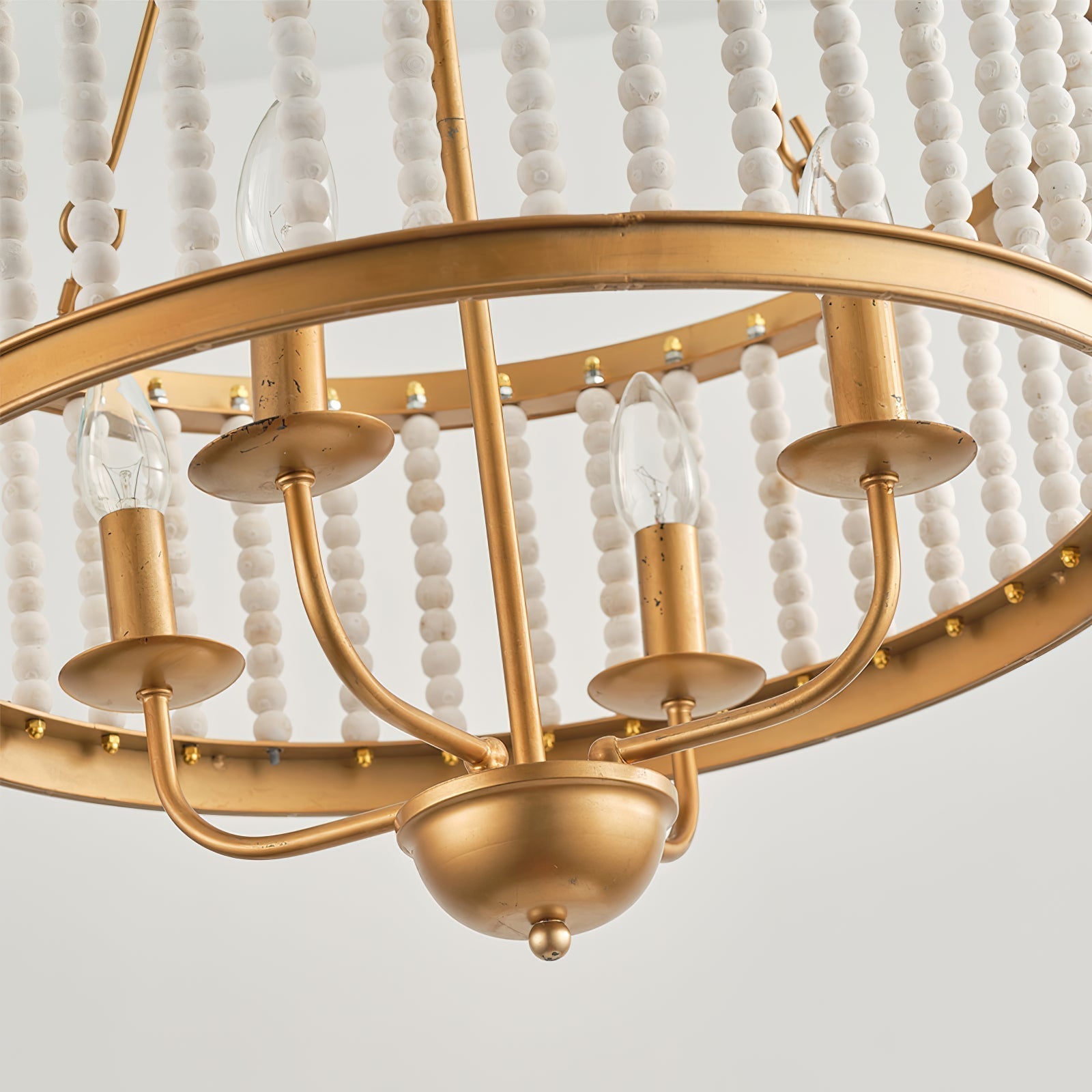 Ivsileth Premium Beaded Wooden Metal Chandelier - Lamp Copper
