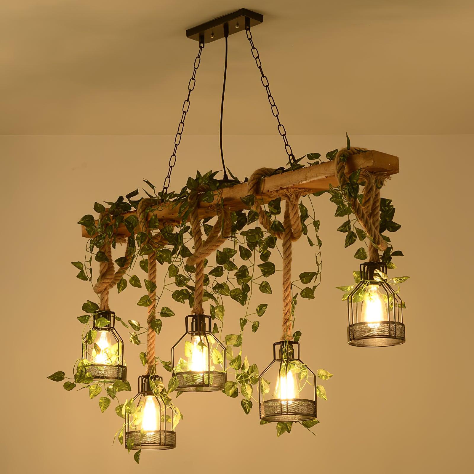 Lustra Chandelier Rustique Poutre Corde Cage Confortable - Neutralighting