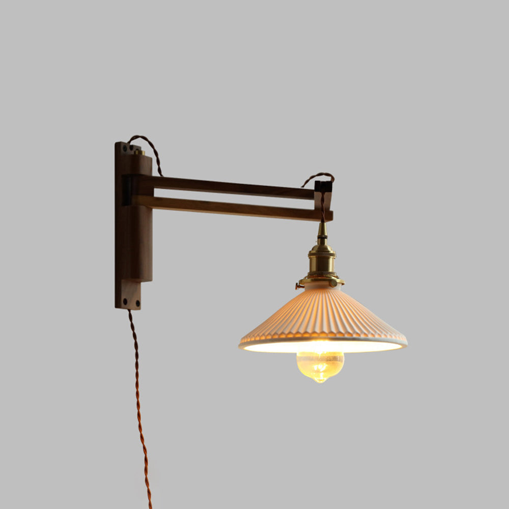 Muto Applique Murale Dôme Vintage, Céramique/Bois, Noyer/Bois/Transparent, Salon - Neutralighting