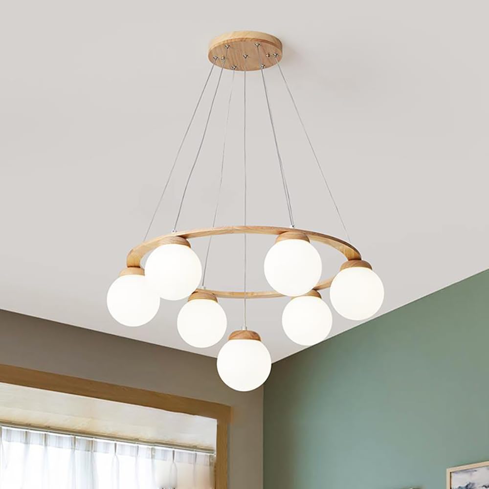 Valentina LED Suspension Bois Verre Blanc Salon/Chambre À Coucher - Neutralighting