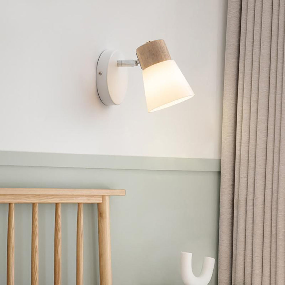 Muto Design Italien LED Applique Murale à Miroir Ronde Rustique Bois/Verre Blanc Salle de Bain - Neutralighting
