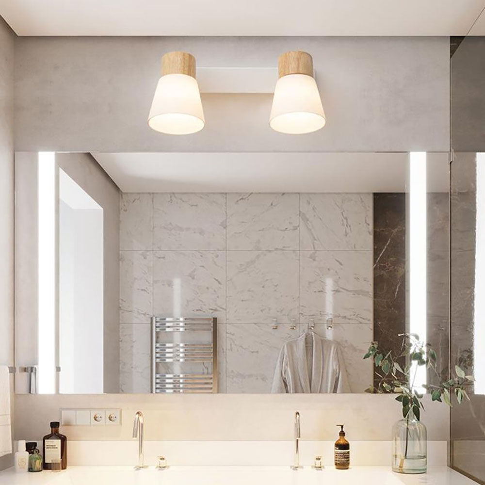 Muto Design Italien LED Applique Murale à Miroir Ronde Rustique Bois/Verre Blanc Salle de Bain - Neutralighting