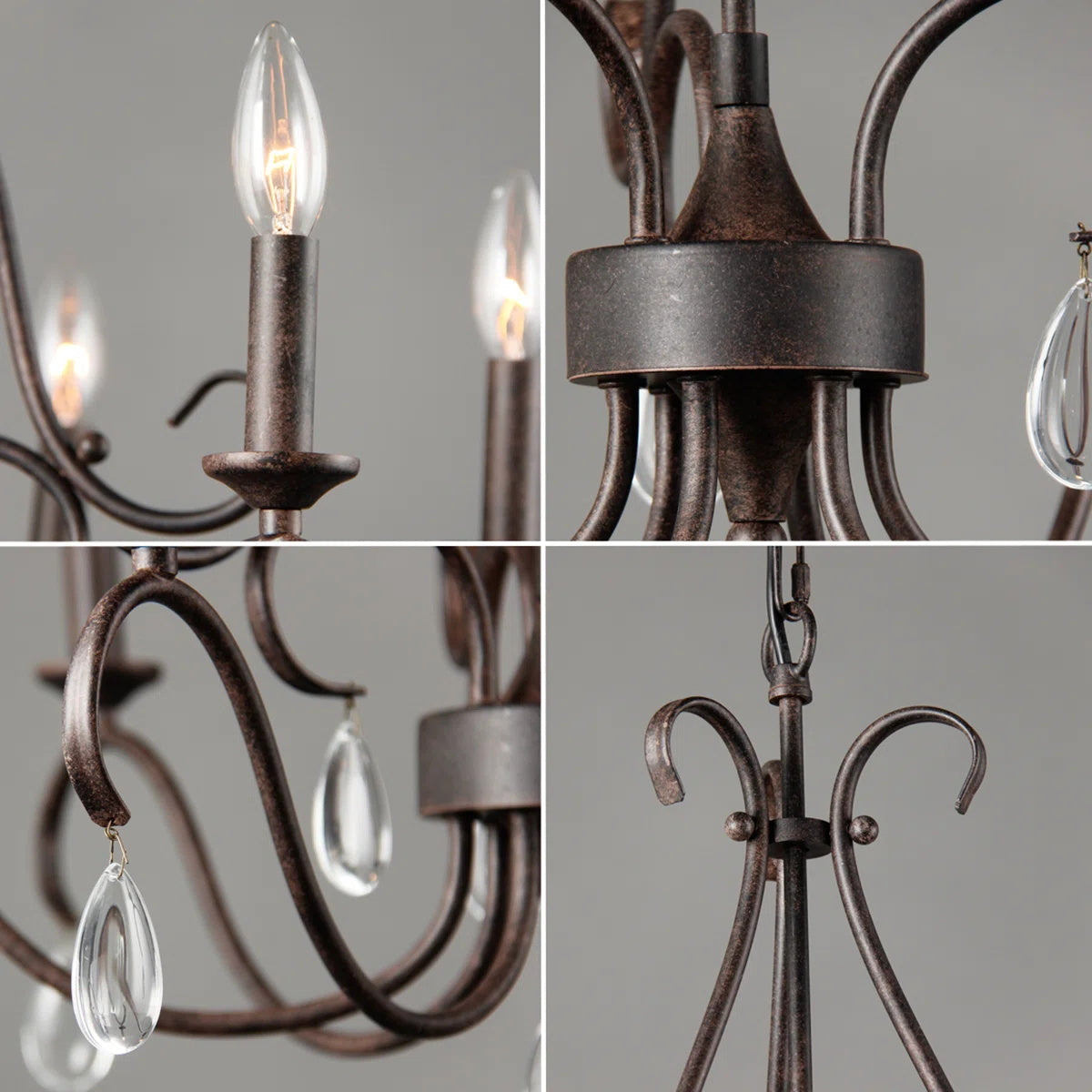 Uzorus Vintage Industrial Metal Crystal Chandelier - Lamp Copper
