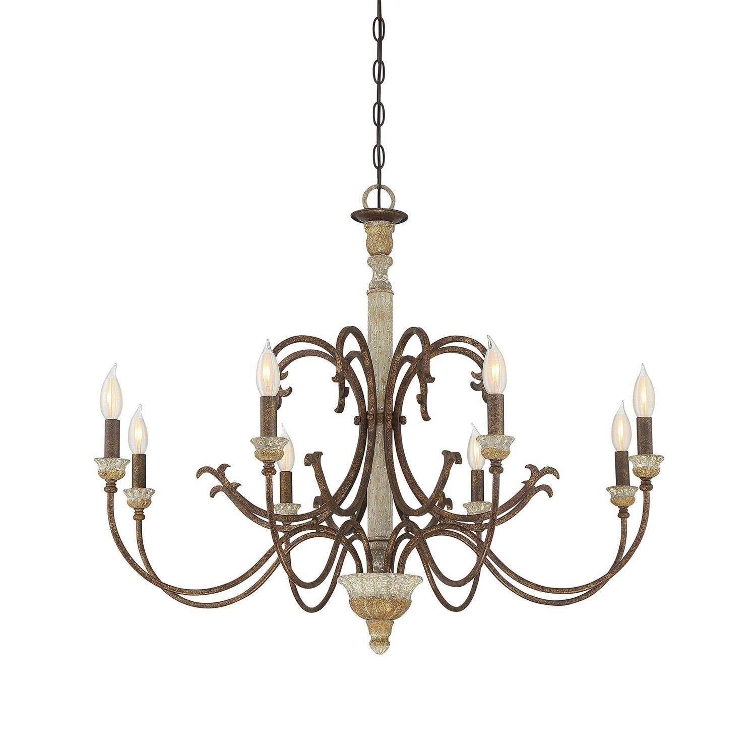 Evareth Vintage Industrial Hand-carved Wood Chandelier - Lamp Copper