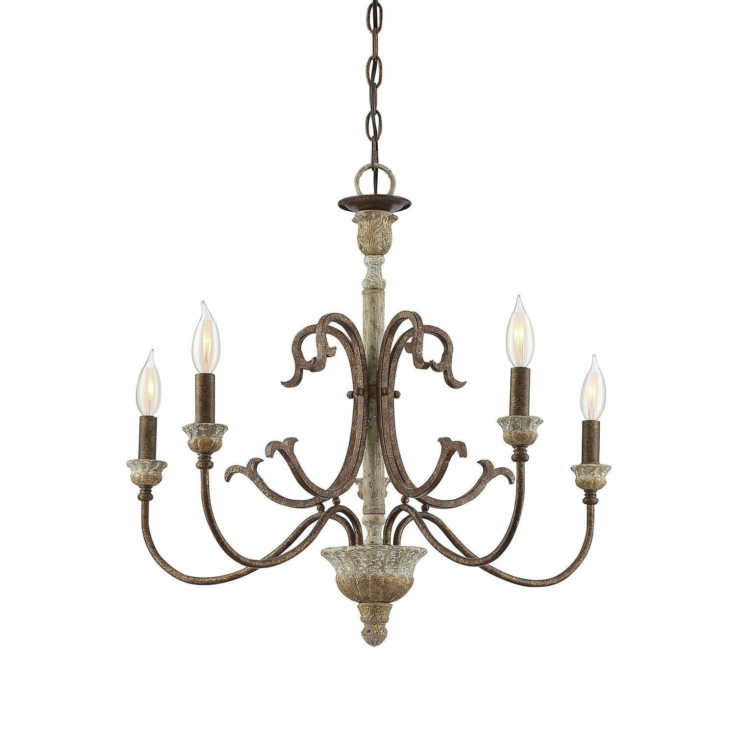 Evareth Vintage Industrial Hand-carved Wood Chandelier - Lamp Copper