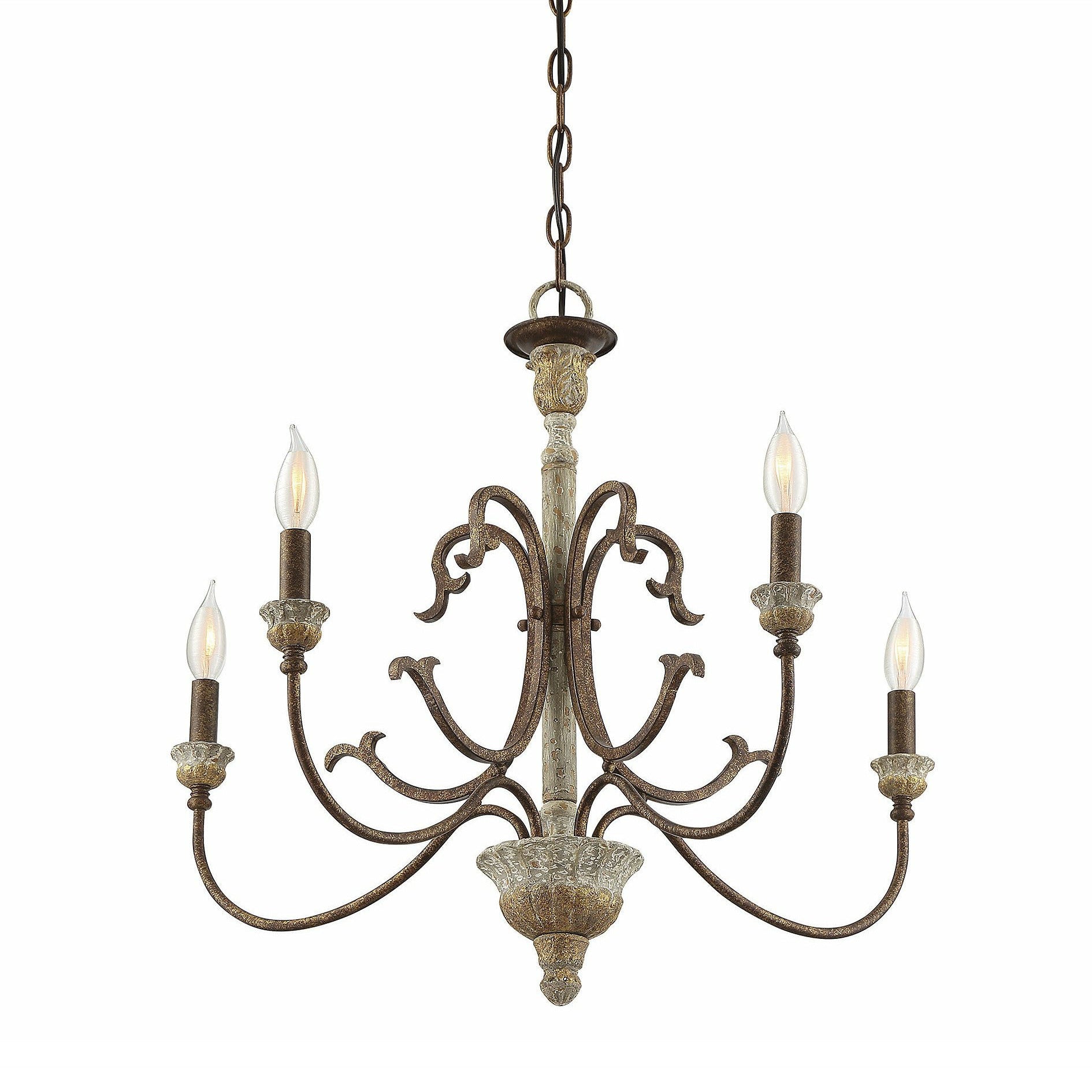 Evareth Vintage Industrial Hand-carved Wood Chandelier - Lamp Copper