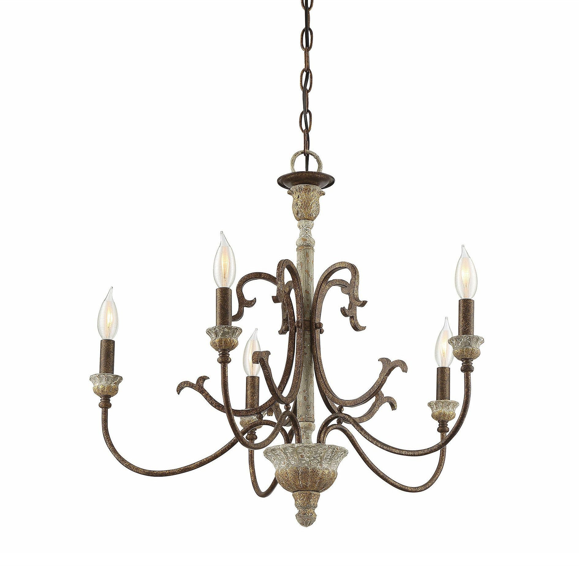 Evareth Vintage Industrial Hand-carved Wood Chandelier - Lamp Copper