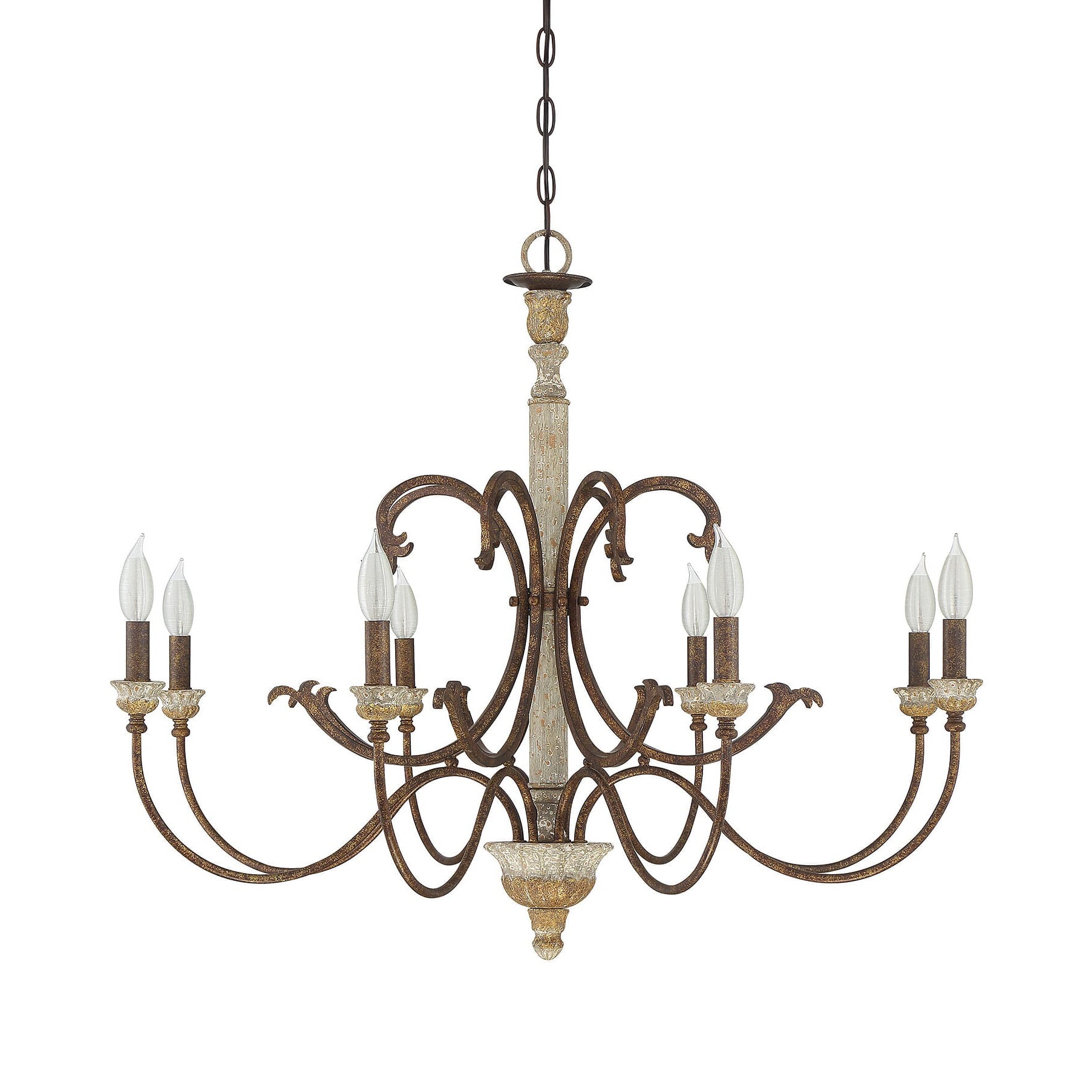 Evareth Vintage Industrial Hand-carved Wood Chandelier - Lamp Copper