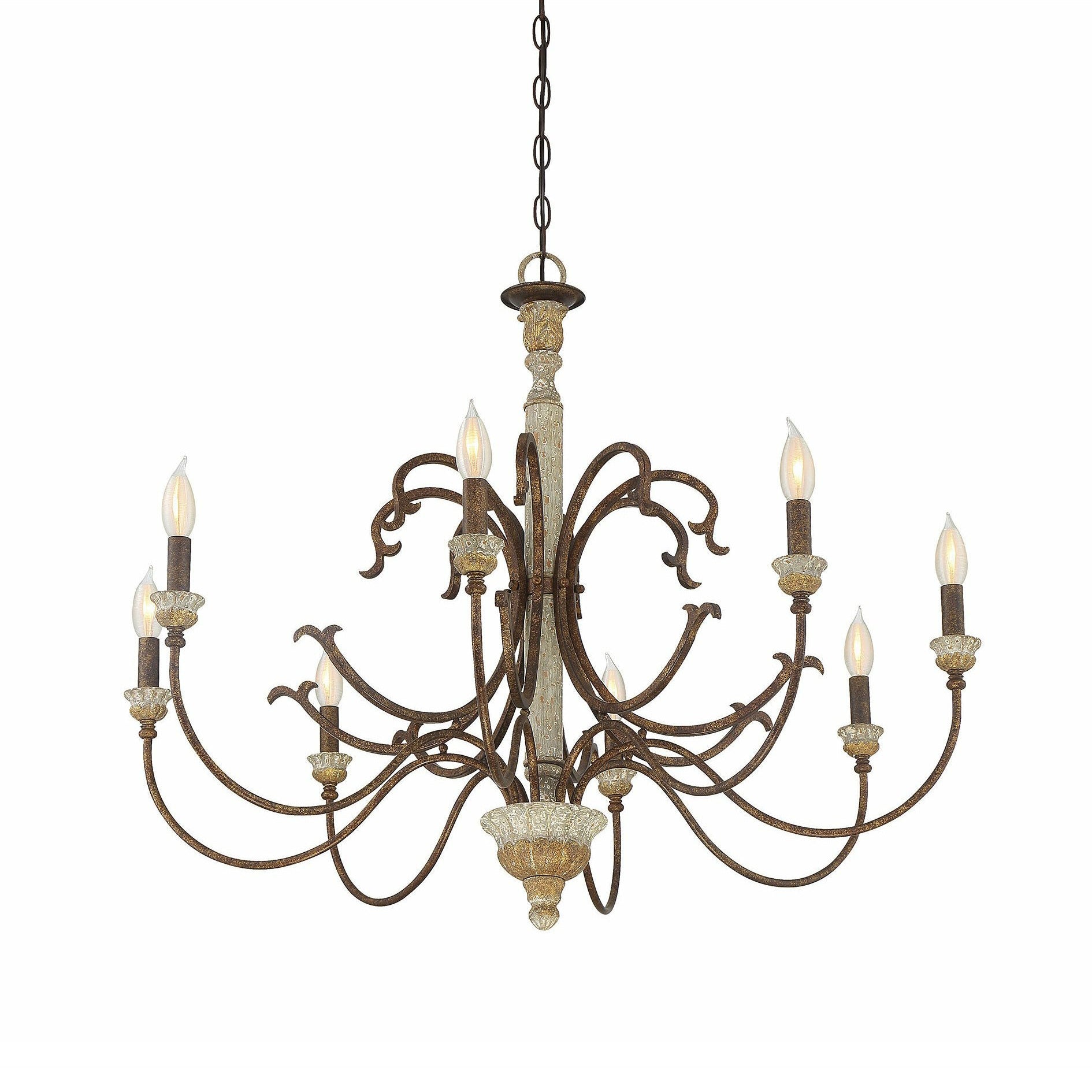 Evareth Vintage Industrial Hand-carved Wood Chandelier - Lamp Copper