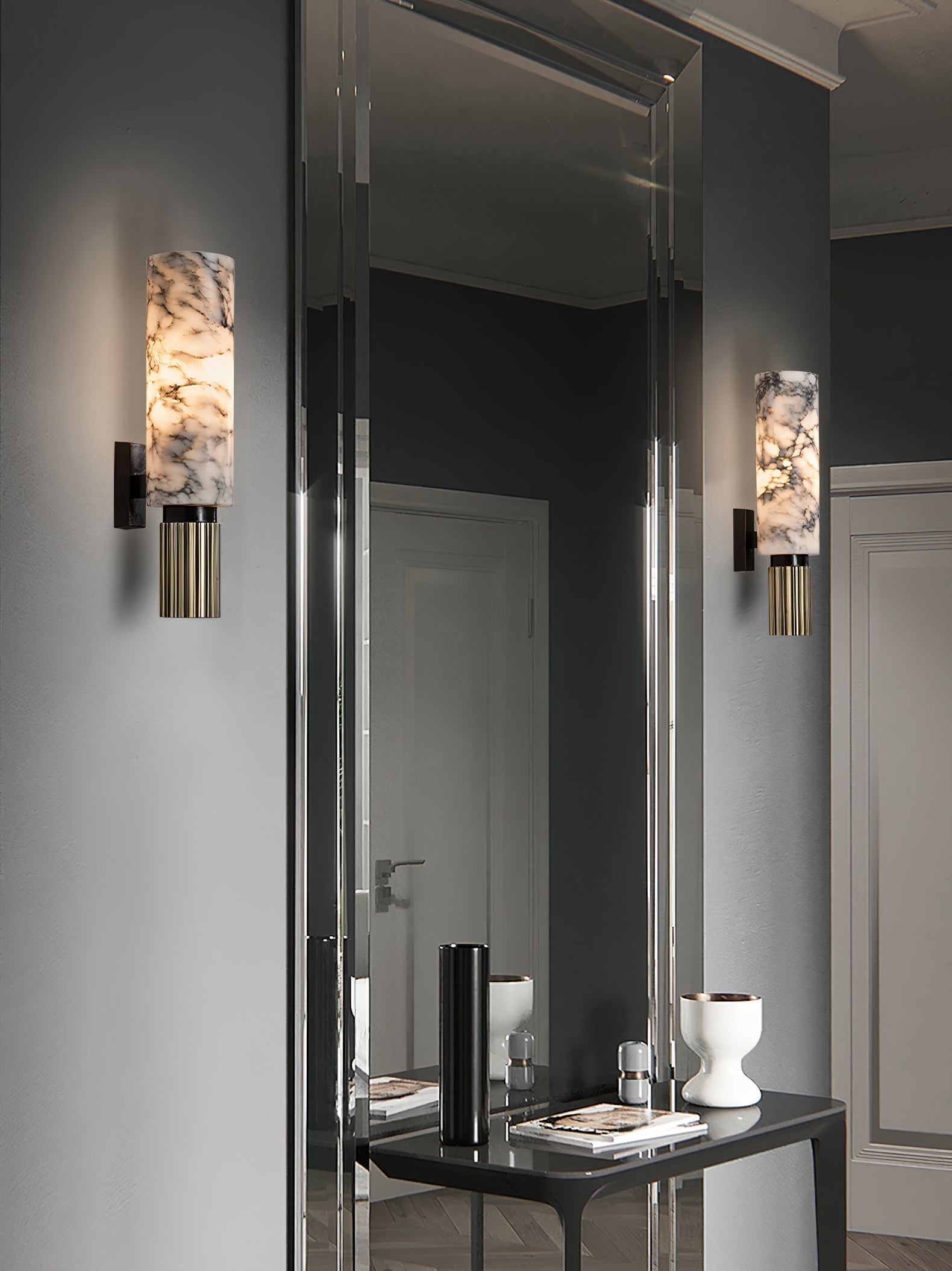 Olnoreth Modern Minimalist Metal Alabaster Wall Lamp - Lamp Copper