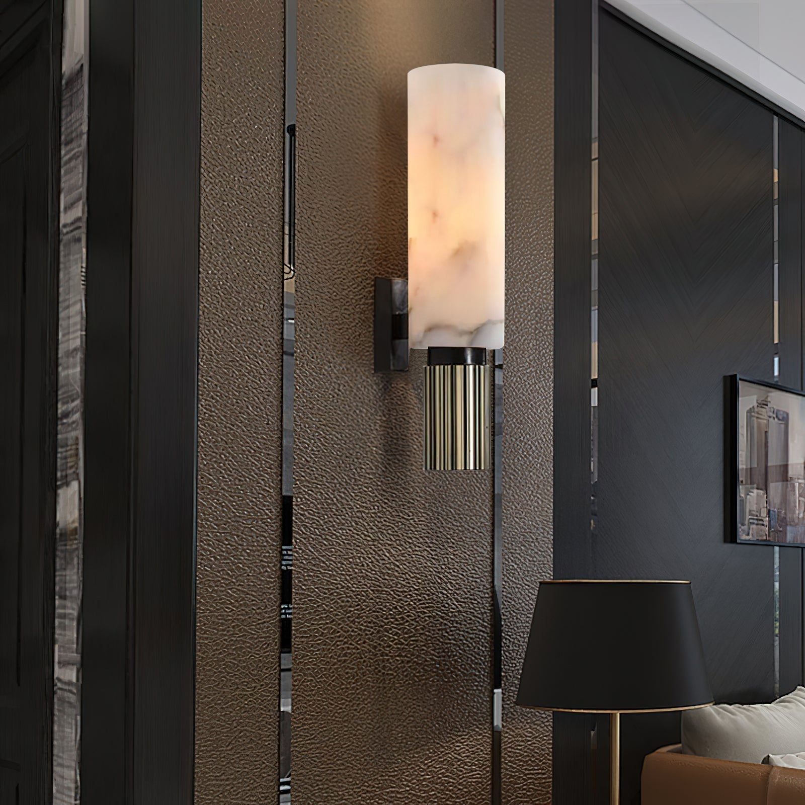 Olnoreth Modern Minimalist Metal Alabaster Wall Lamp - Lamp Copper