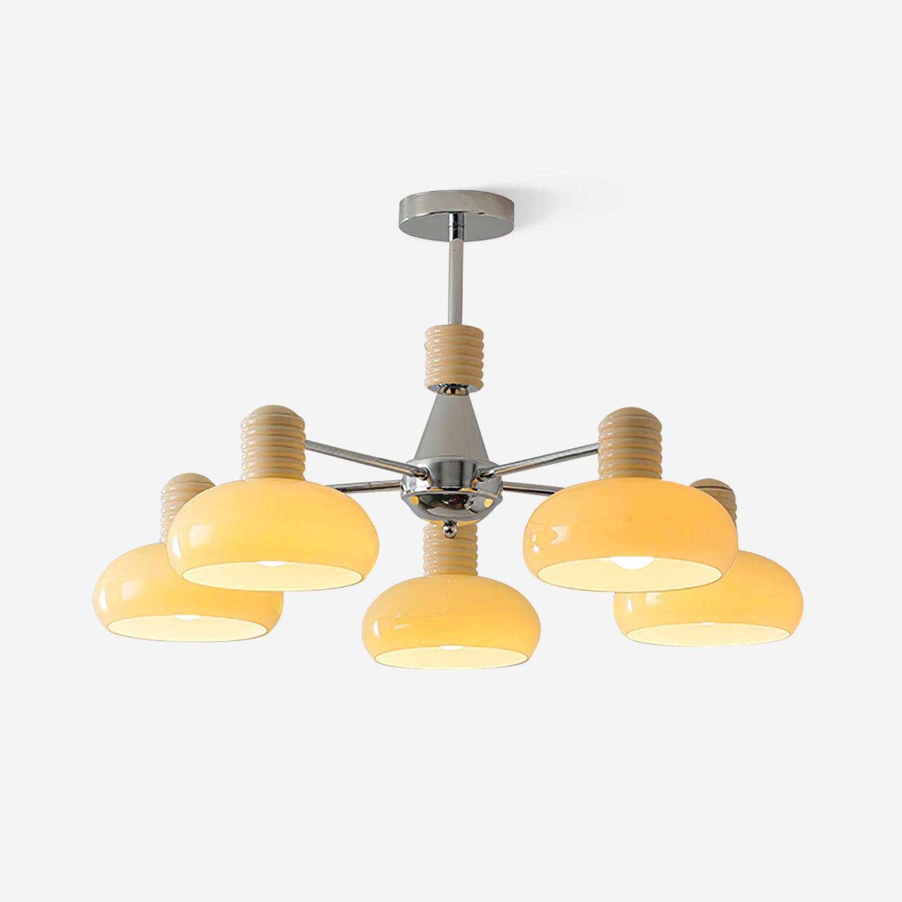 Zephyren Lustre Persimmon avec abat-jours en verre beige et structure chromée - Neutralighting
