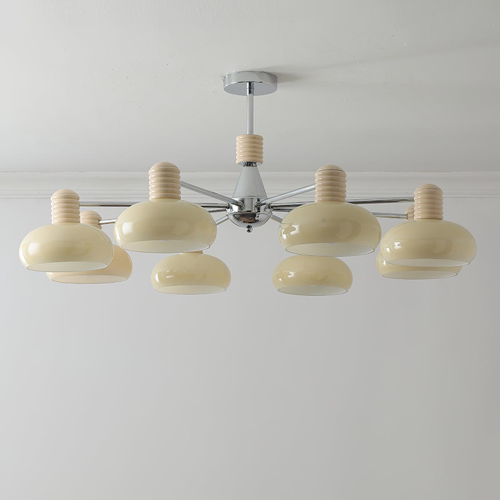 Zephyren Lustre Persimmon avec abat-jours en verre beige et structure chromée - Neutralighting